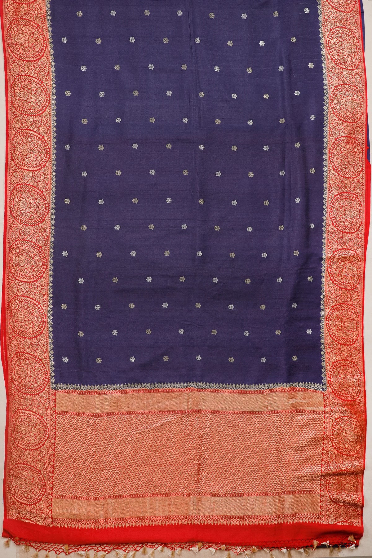Deep Purple Handloom Benarasi Tussar Moonga Pure Sillk Saree