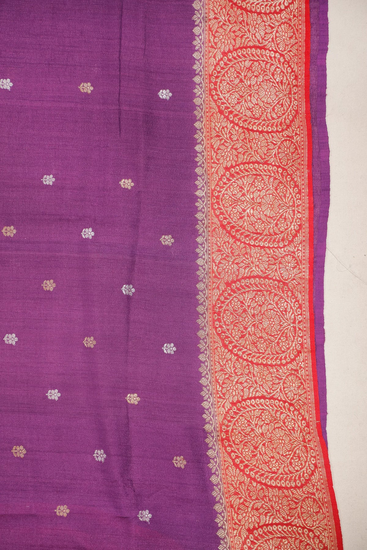 Purple Handloom Benarasi Tussar Moonga Pure Sillk Saree with Meenakari Work