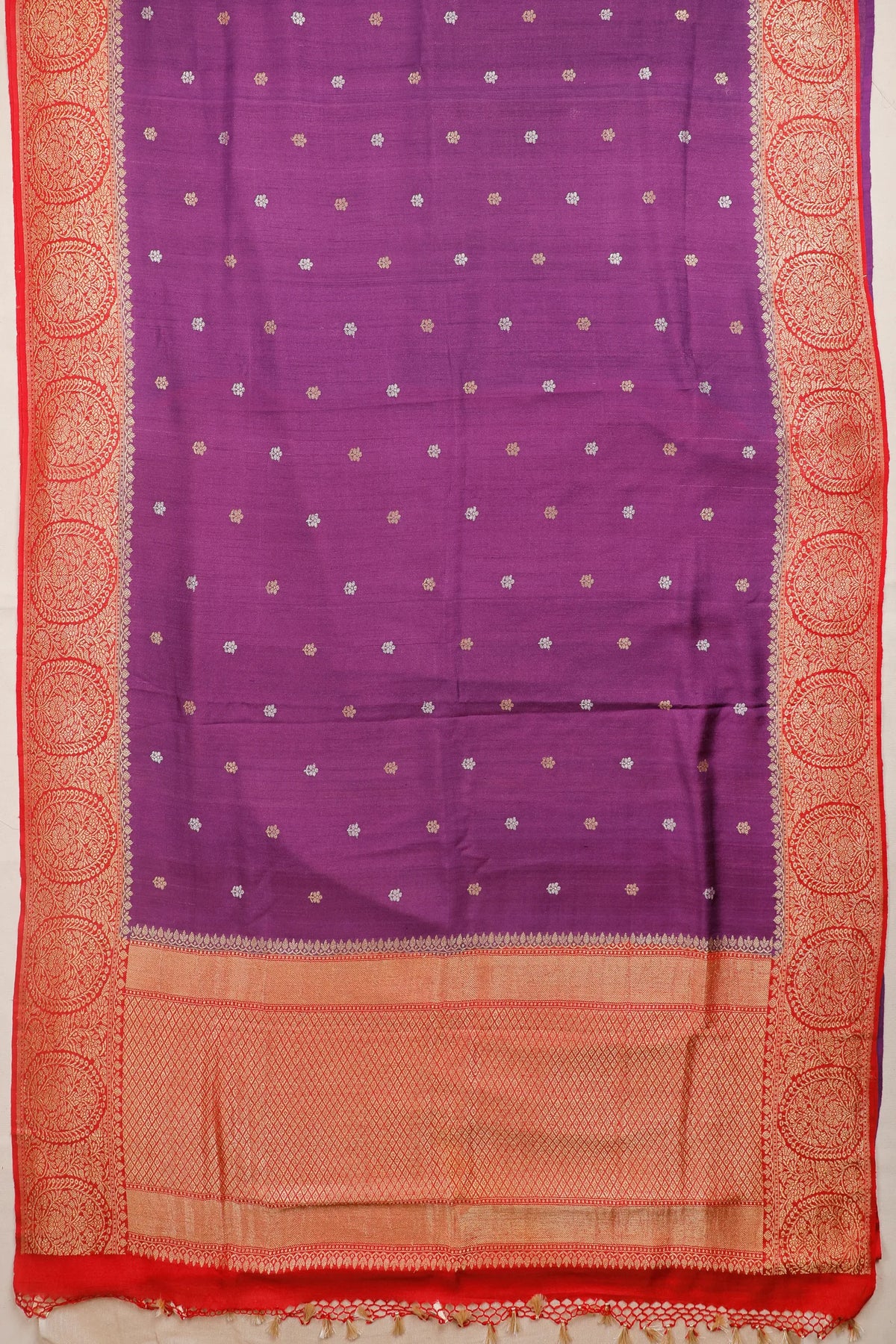 Purple Handloom Benarasi Tussar Moonga Pure Sillk Saree with Meenakari Work