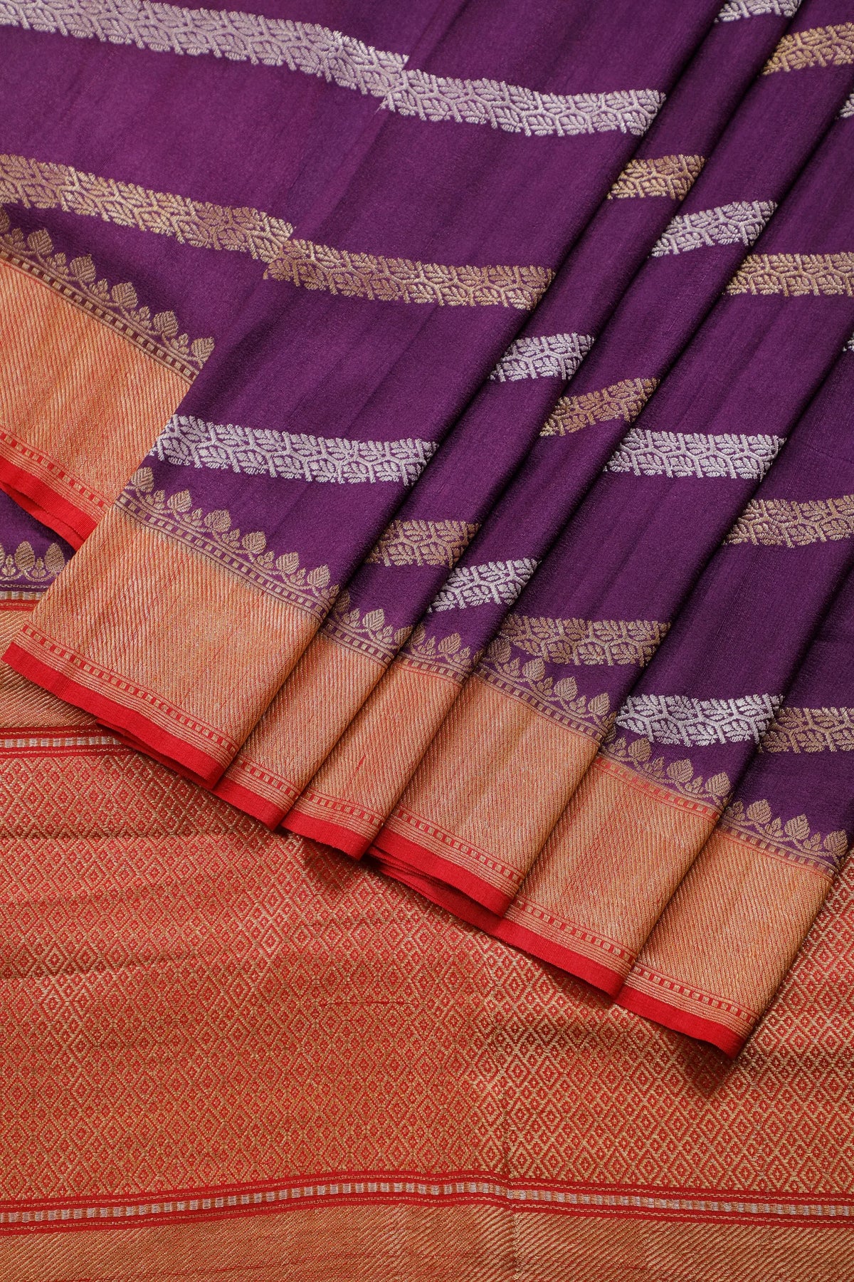 Purple Handloom Benarasi Tussar Moonga Pure Sillk Saree