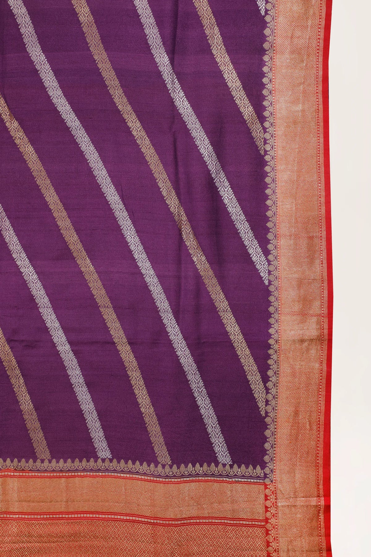 Purple Handloom Benarasi Tussar Moonga Pure Sillk Saree