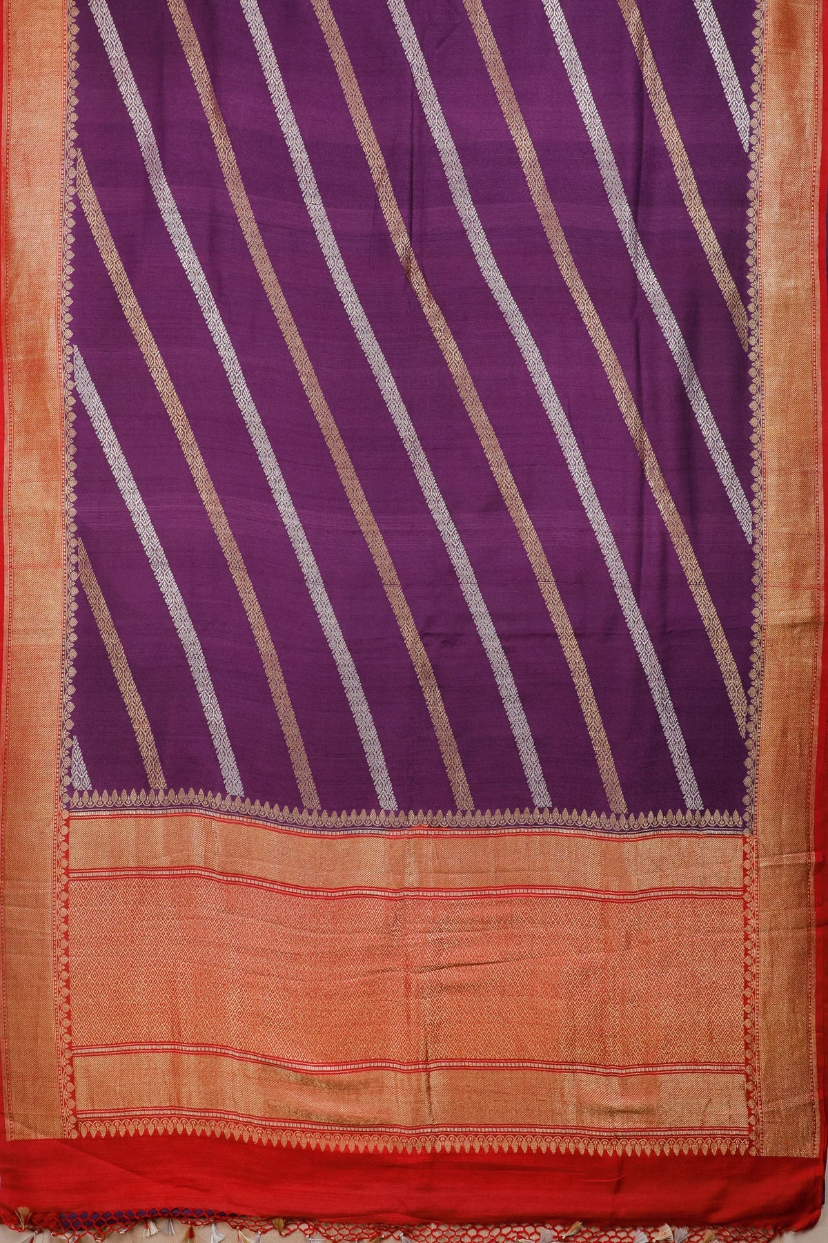 Purple Handloom Benarasi Tussar Moonga Pure Sillk Saree