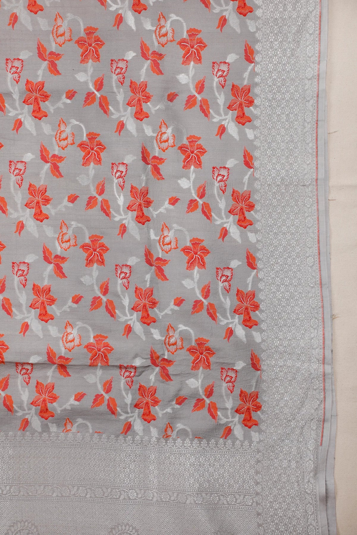 Grey Handloom Benarasi Tussar Moonga Pure Sillk Saree