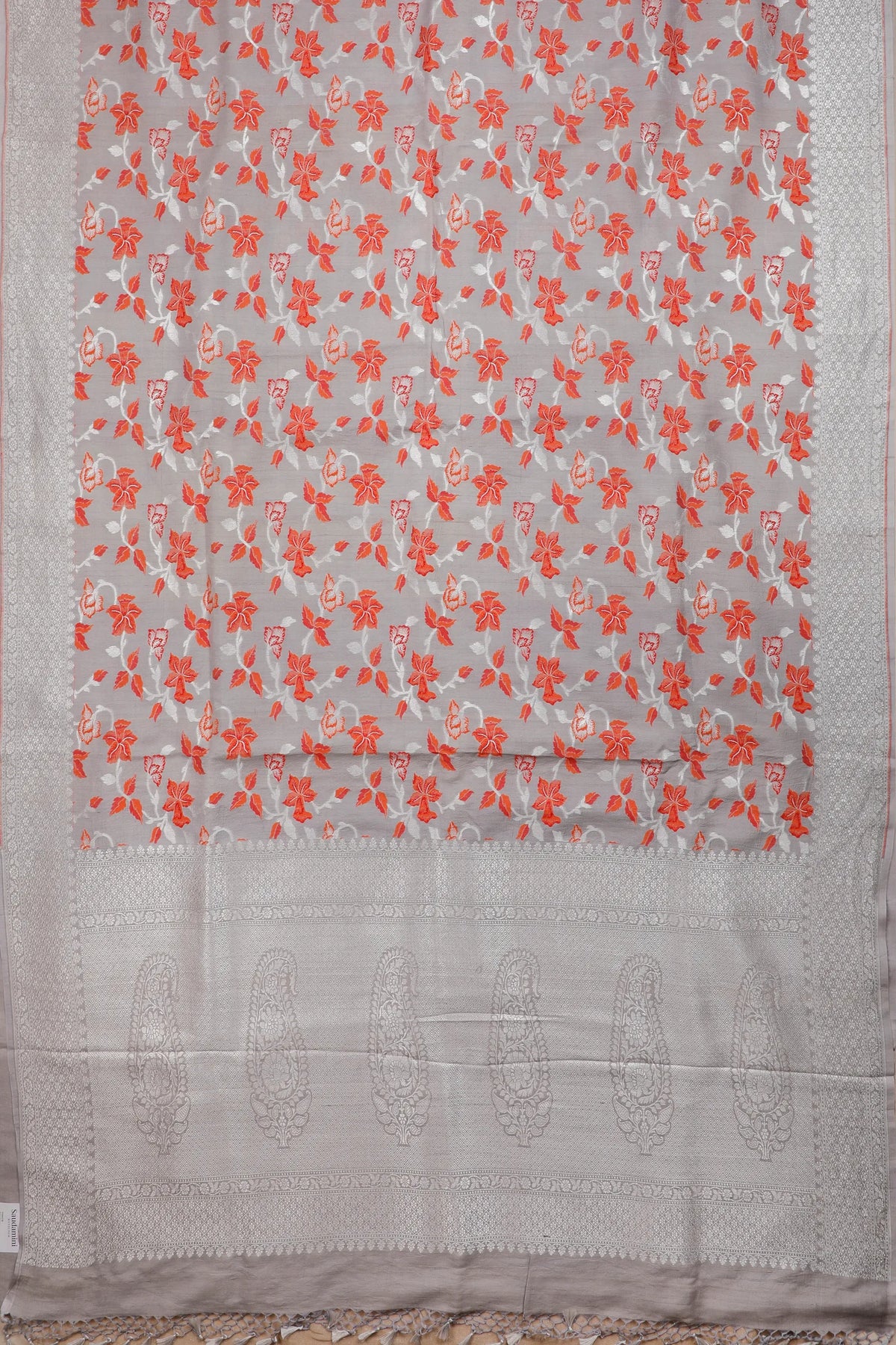 Grey Handloom Benarasi Tussar Moonga Pure Sillk Saree