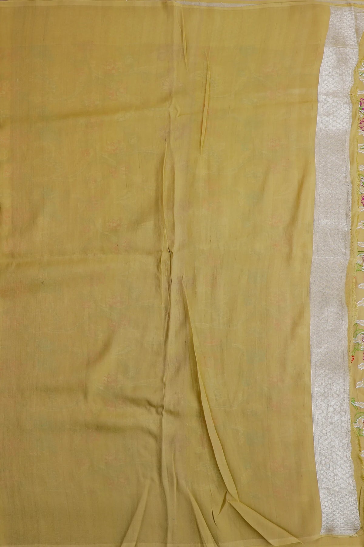 Olive Green Handloom Benarasi Tussar Moonga Pure Sillk Saree