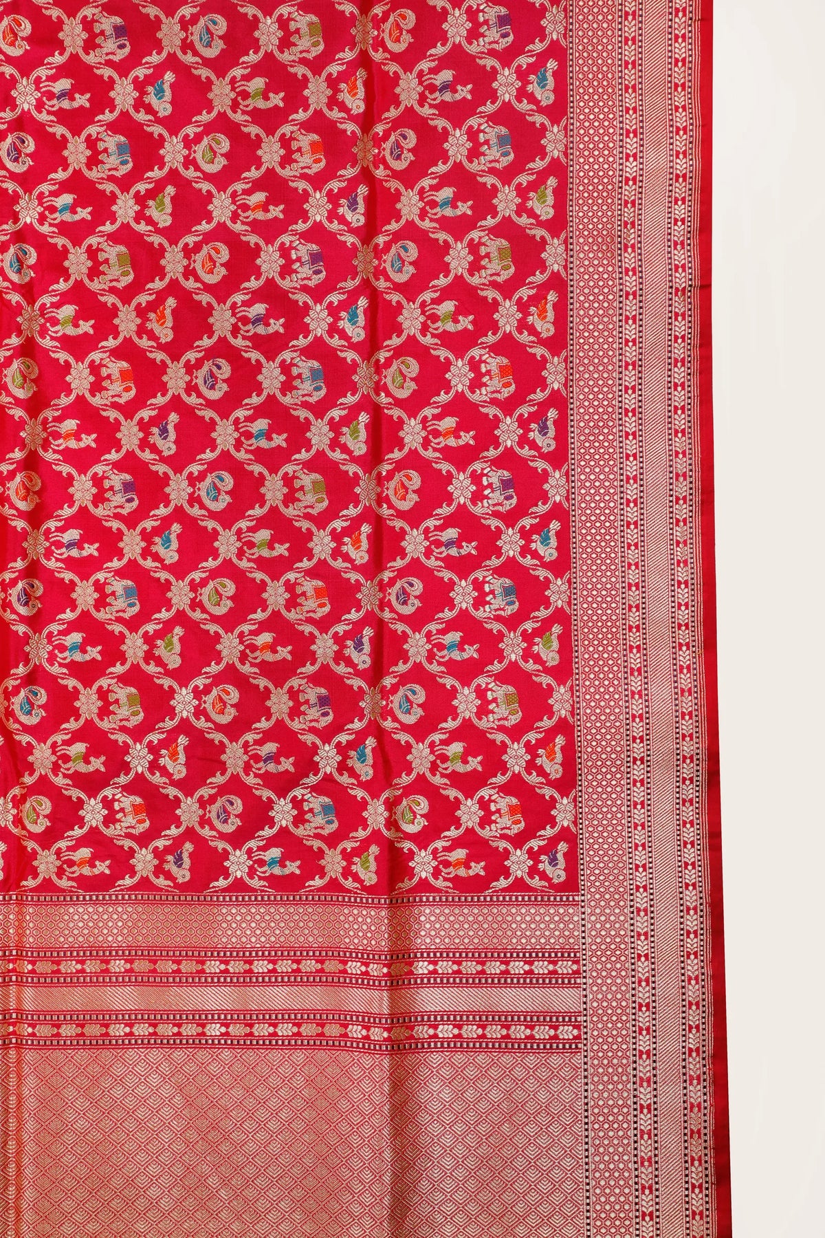 Hot Pink Real Zari Pure Silk Benarasi Saree - Revival Design with Meenakari Work