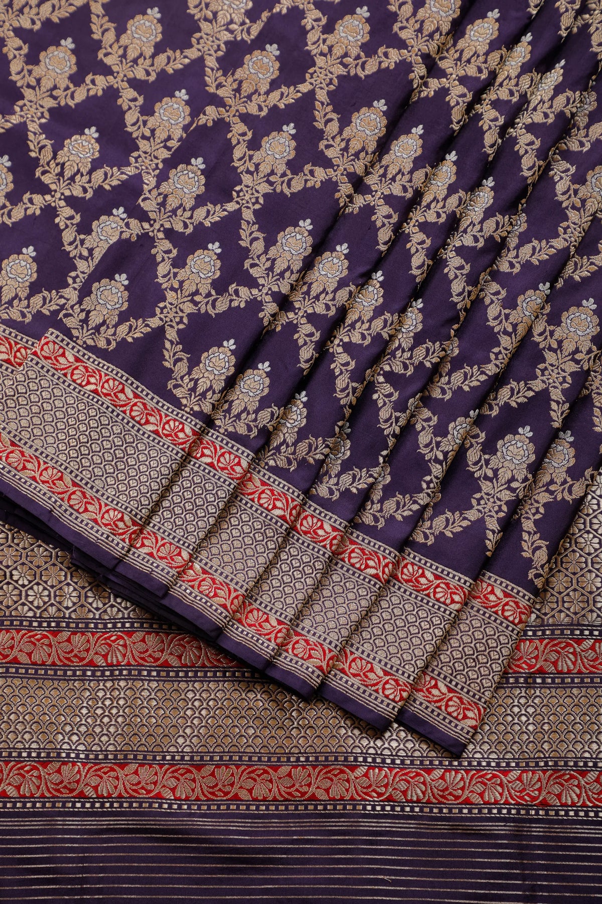 Purple Real Zari Pure Silk Benarasi Saree - Revival Design