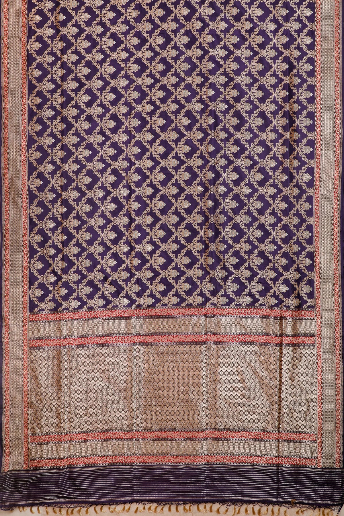 Purple Real Zari Pure Silk Benarasi Saree - Revival Design