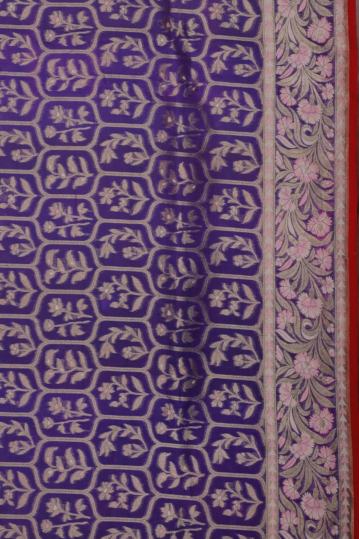 Purple Handloom Benarasi Kora Silk Saree