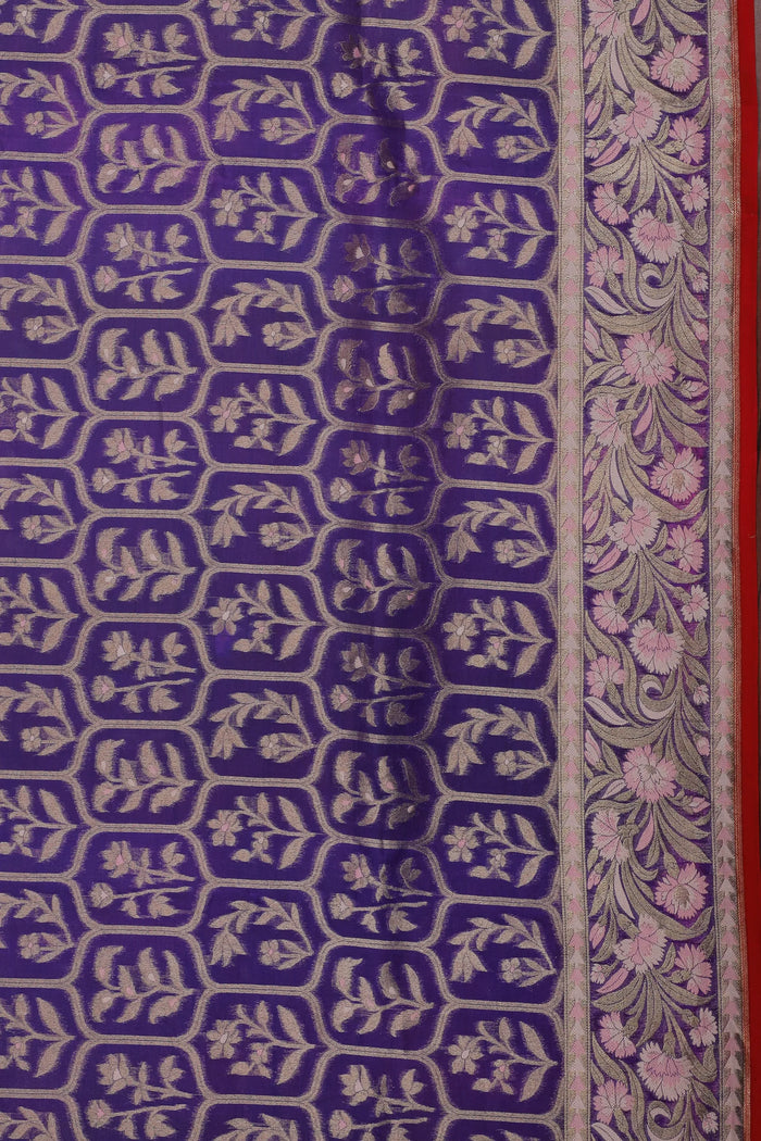 Purple Handloom Benarasi Kora Silk Saree