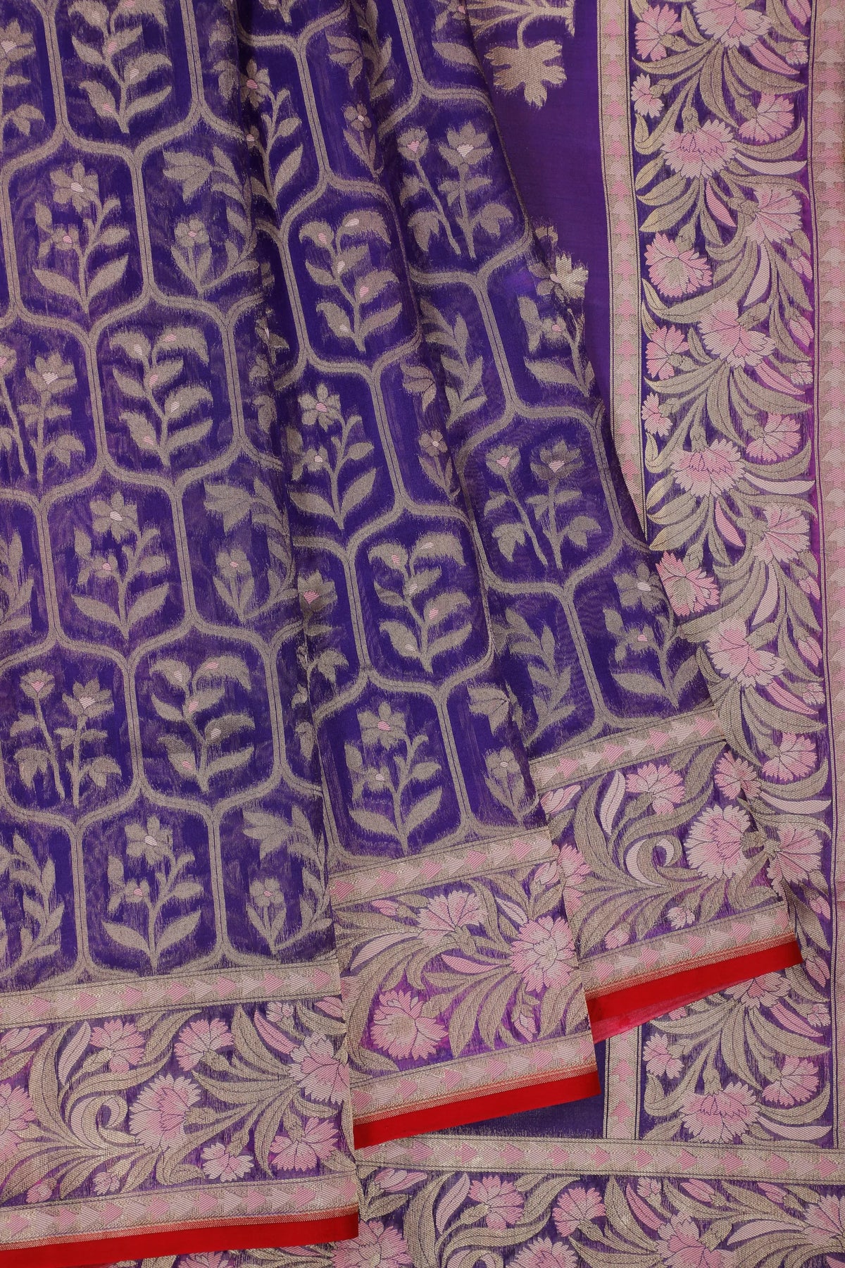 Purple Handloom Benarasi Kora Silk Saree