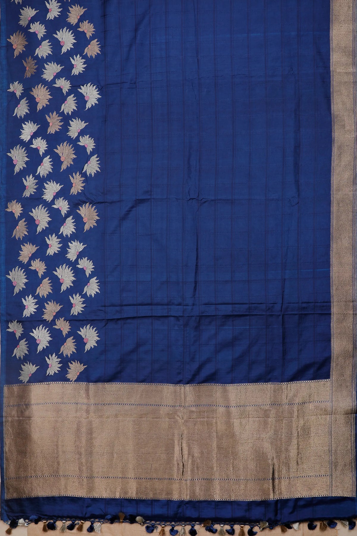 Navy Blue Handloom Benarasi Katan Silk Brocade Saree