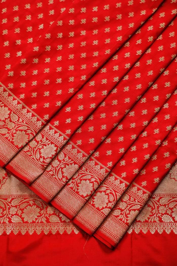 Tomato Red Handloom Benarasi Katan Silk Saree