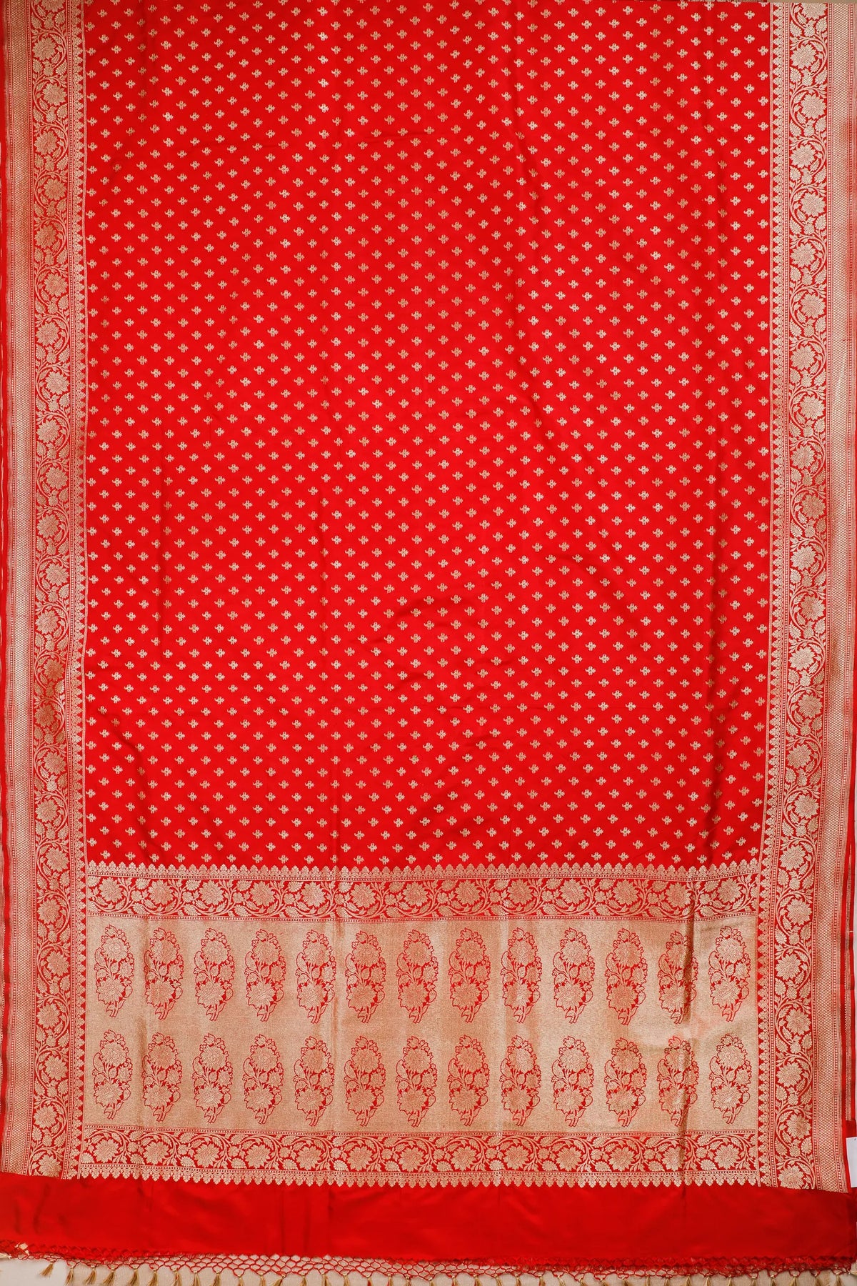 Tomato Red Handloom Benarasi Katan Silk Saree