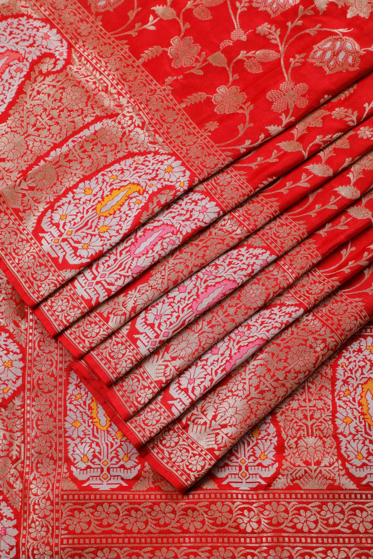 Red Handloom Benarasi Katan Silk Saree with Paisley Design