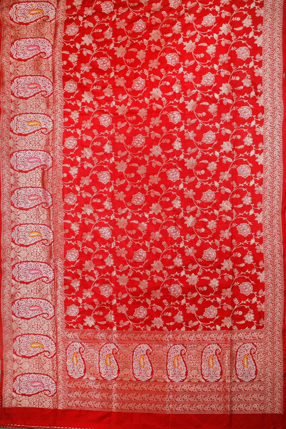 Red Handloom Benarasi Katan Silk Saree with Paisley Design