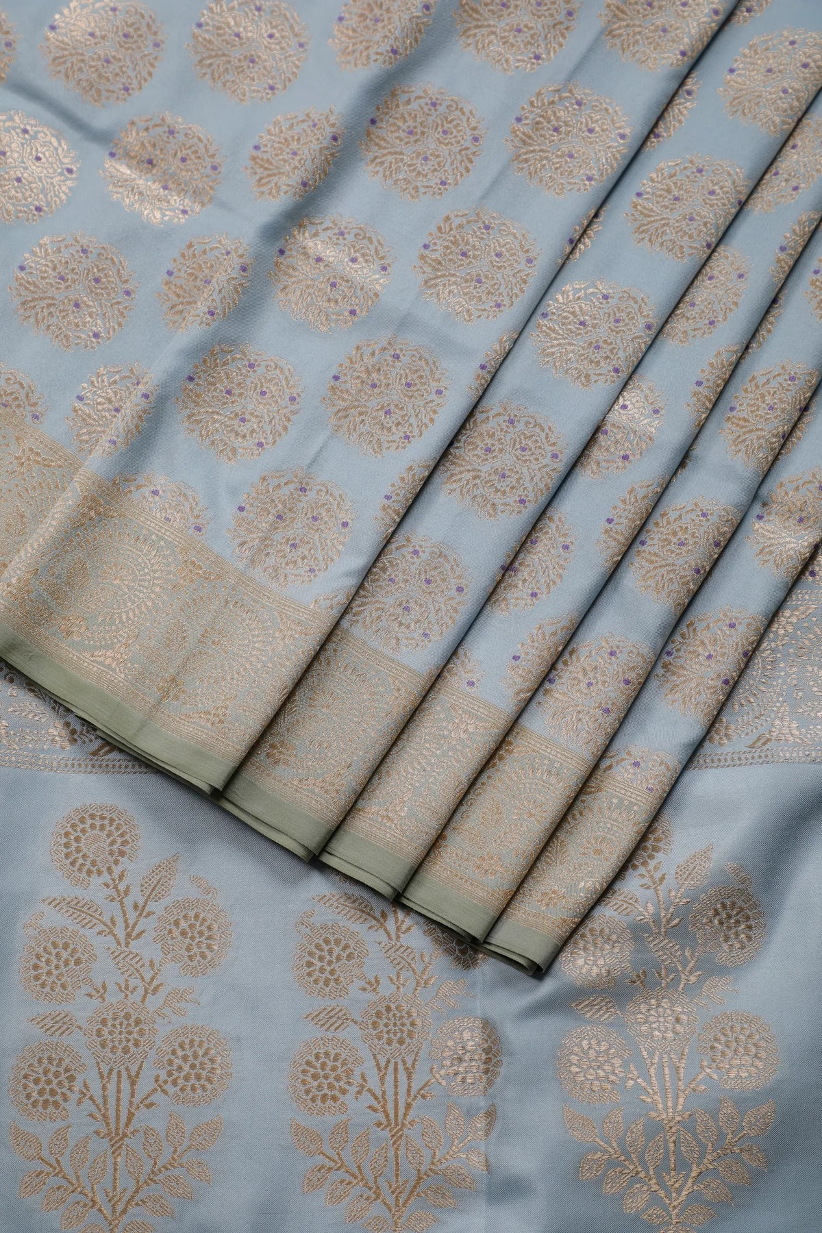 Sky Blue Handloom Pure Silk Benarasi Saree  with Meenawork Buttis