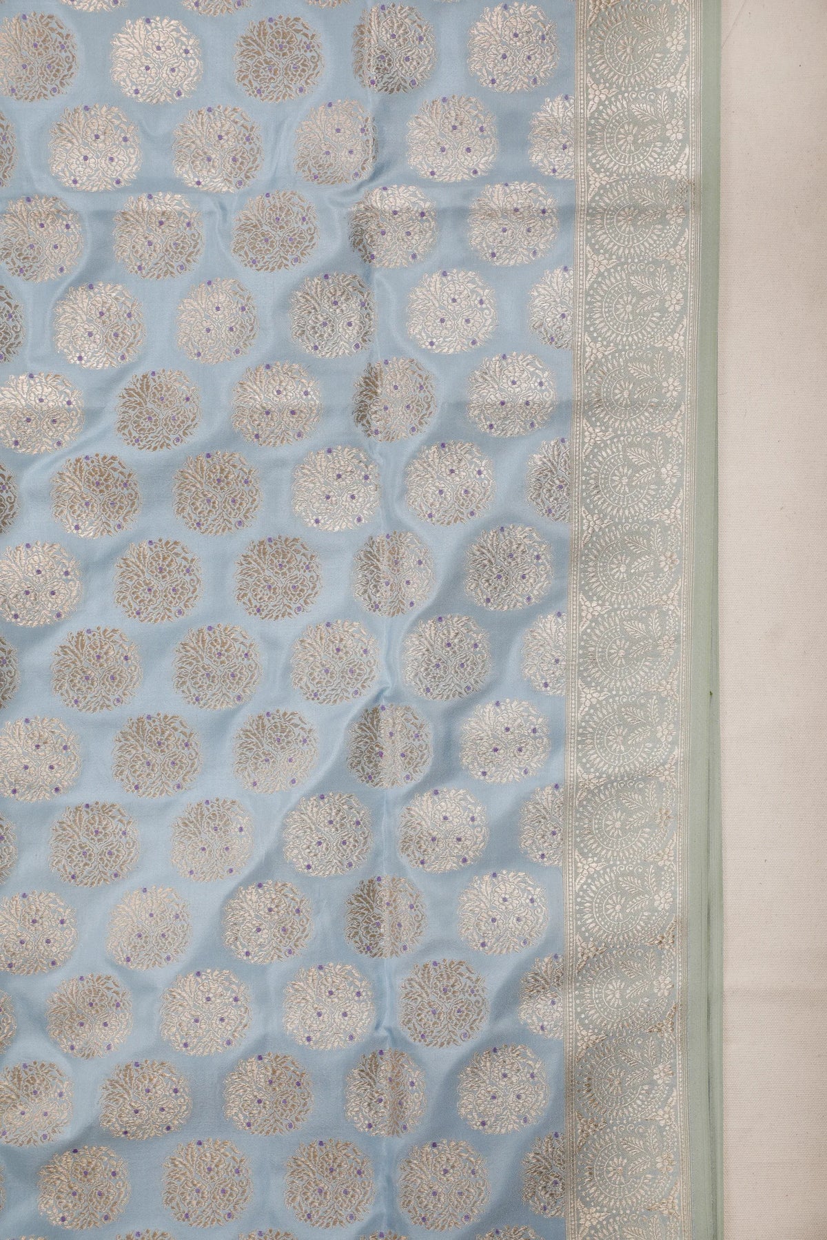 Sky Blue Handloom Pure Silk Benarasi Saree  with Meenawork Buttis