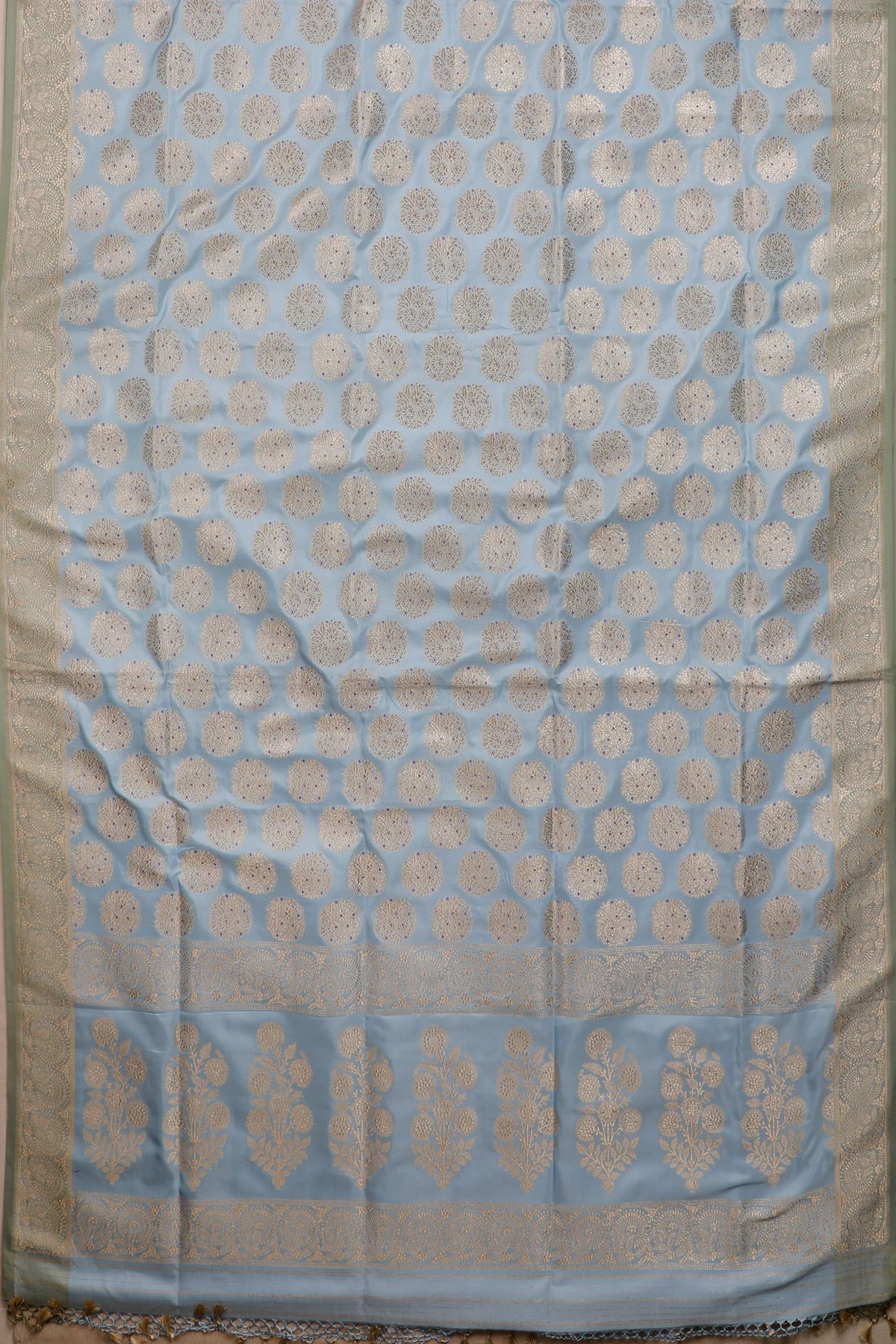 Sky Blue Handloom Pure Silk Benarasi Saree  with Meenawork Buttis