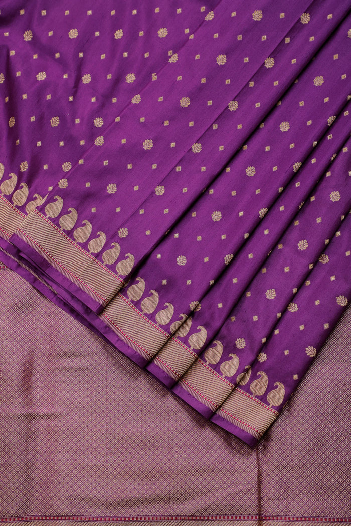 Purple Katan and Spun Silk Benarasi Saree - Revival Design