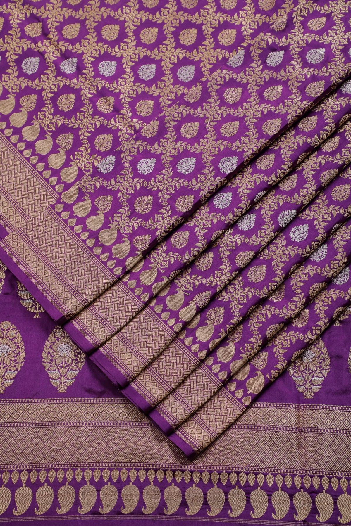 Purple Real Zari Pure Silk Benarasi Saree - Revival Design