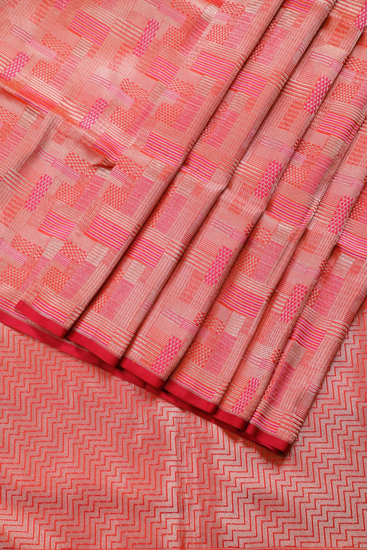Peach Pink Handloom Benarasi Pure Silk Saree with Brocade Weave