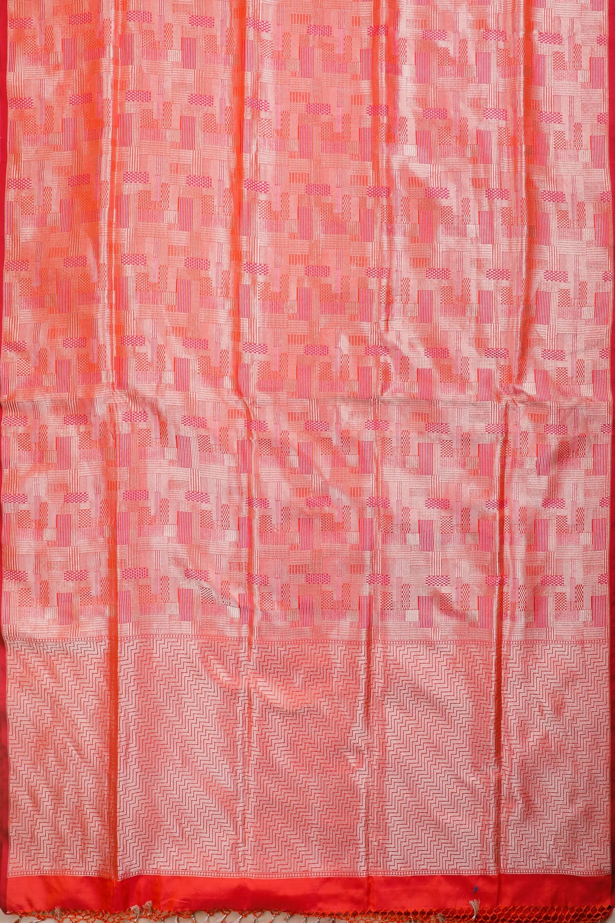 Peach Pink Handloom Benarasi Pure Silk Saree with Brocade Weave