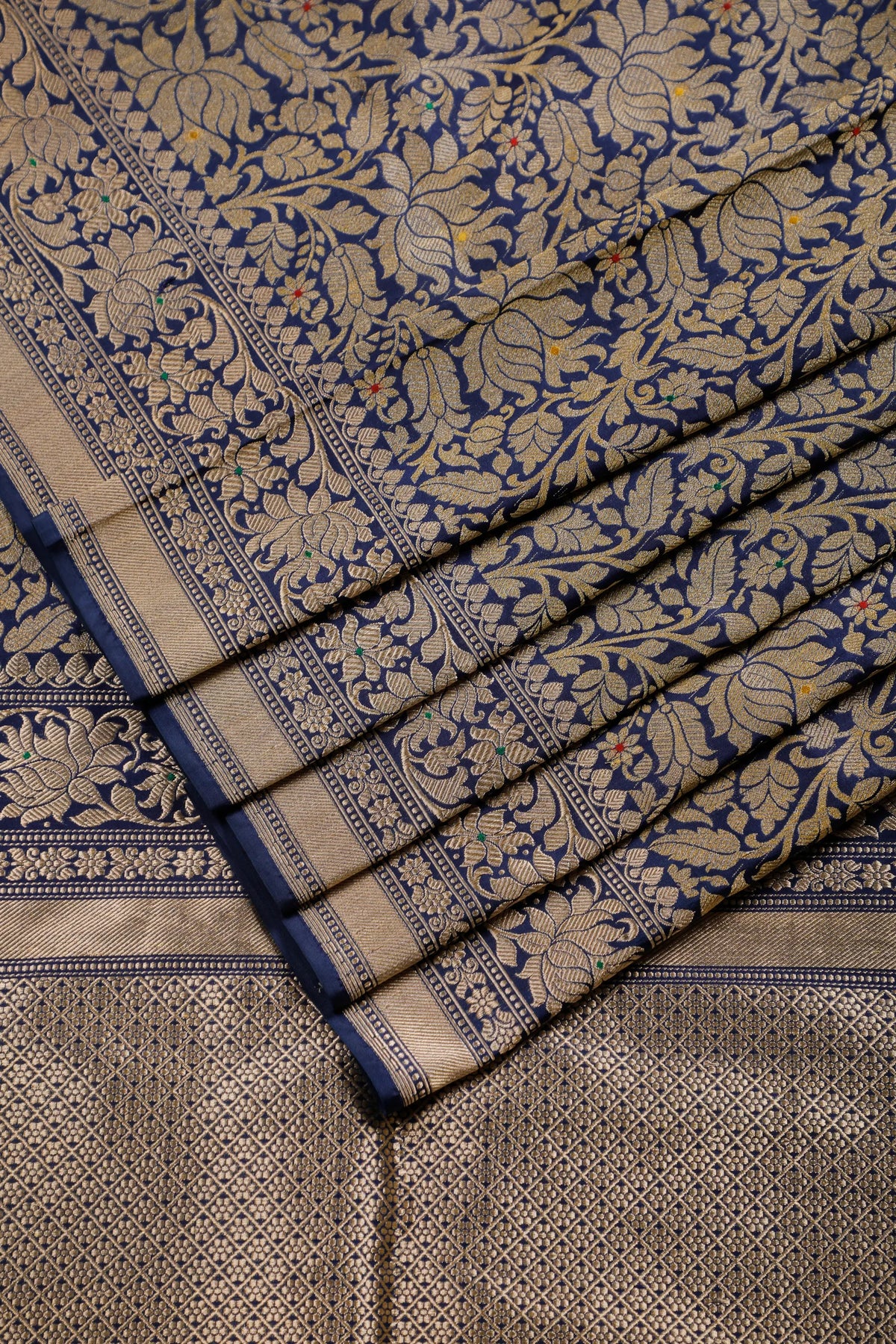 Navy Blue Handloom Benarasi Brocade Katan Silk Saree