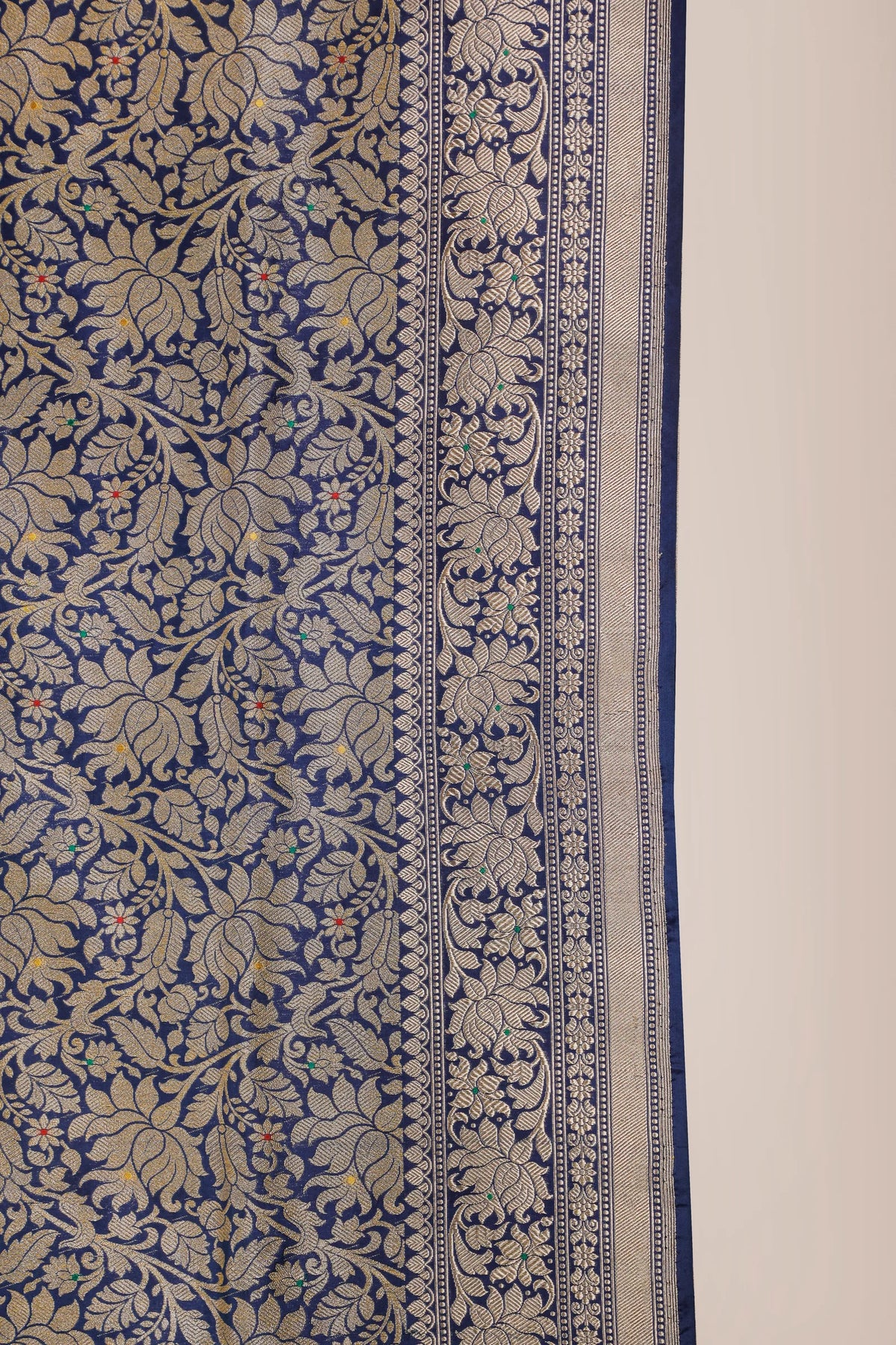 Navy Blue Handloom Benarasi Brocade Katan Silk Saree