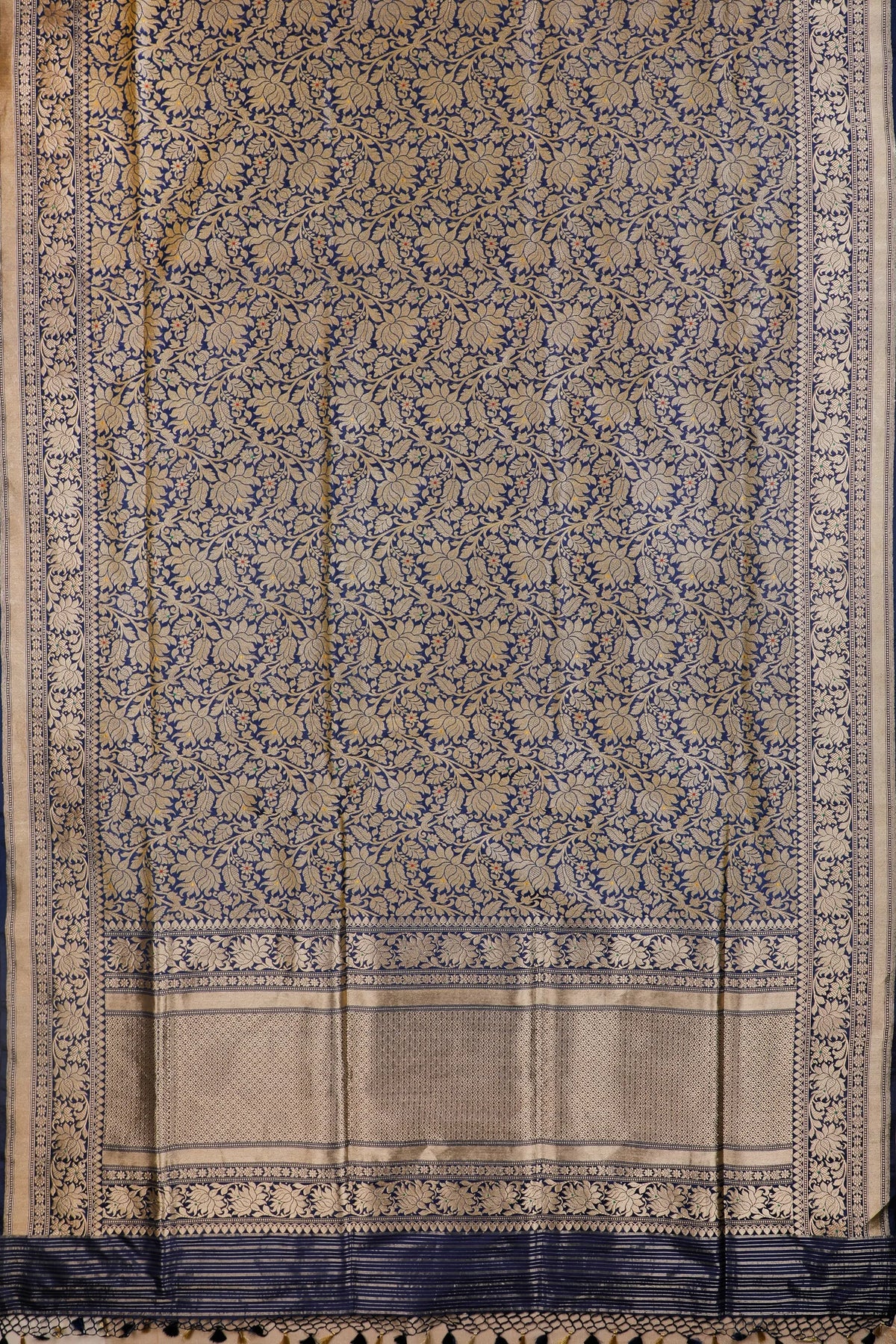 Navy Blue Handloom Benarasi Brocade Katan Silk Saree