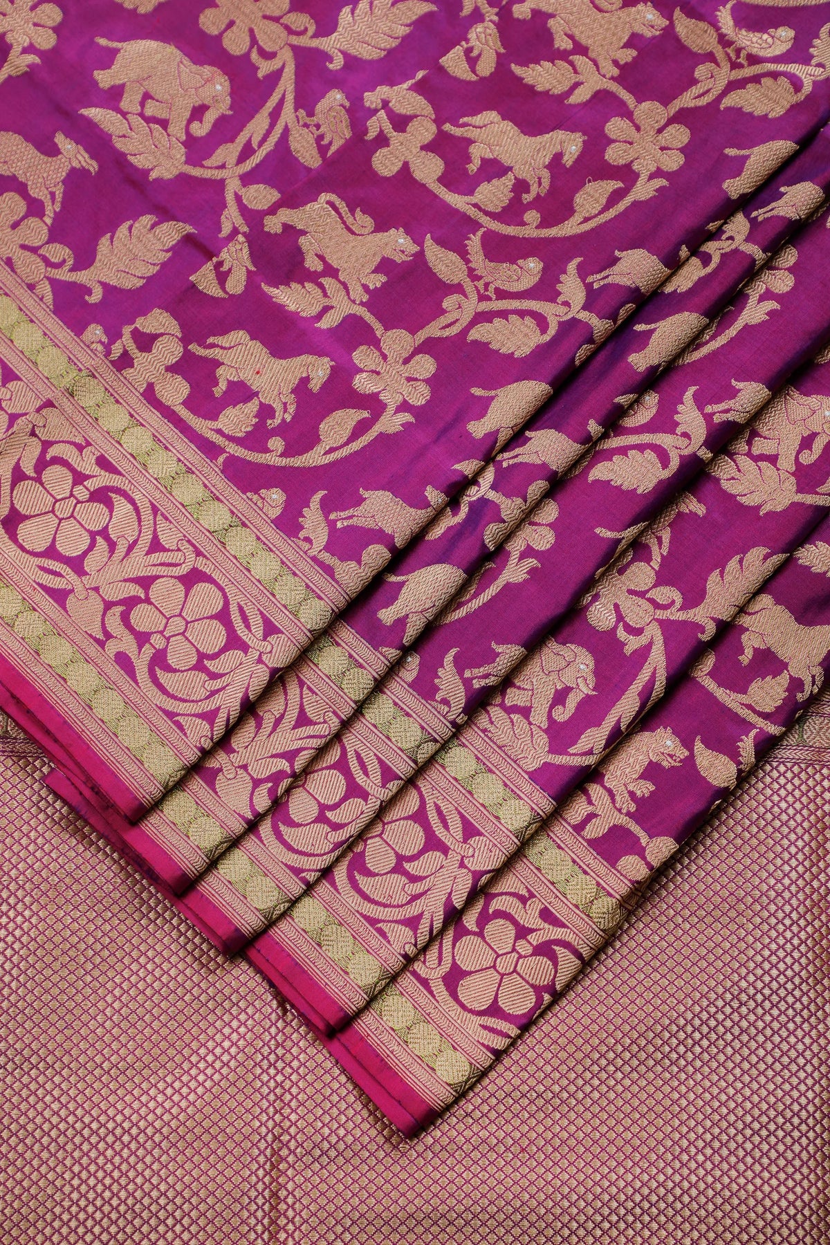 Purple Handloom Real Zari Pure Silk Benarasi Saree with Shikargah Design