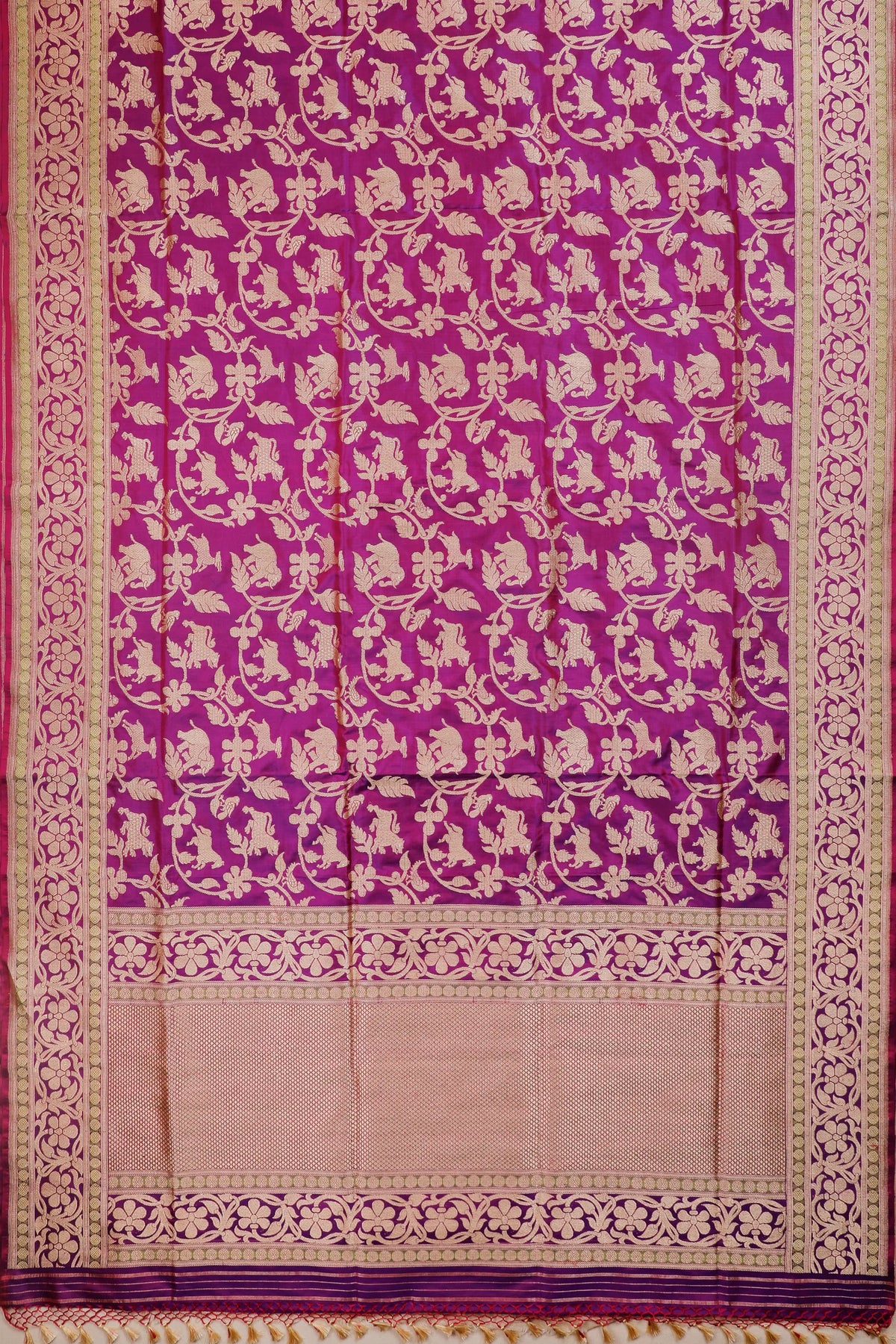 Purple Handloom Real Zari Pure Silk Benarasi Saree with Shikargah Design