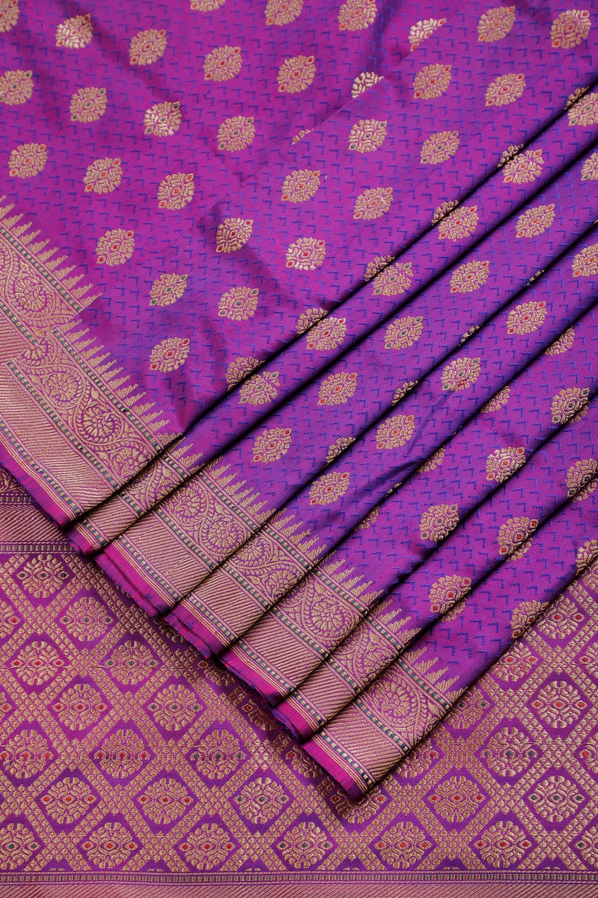 Purple Handloom Real Zari Pure Silk Benarasi Saree - Revival Design