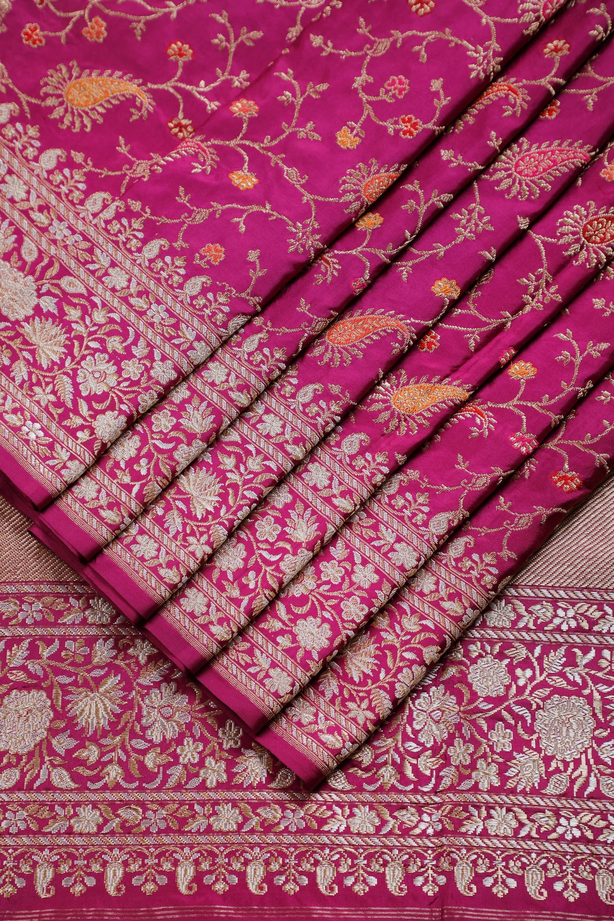 Purple Handloom Real Zari Pure Silk Benarasi Saree - Revival Design
