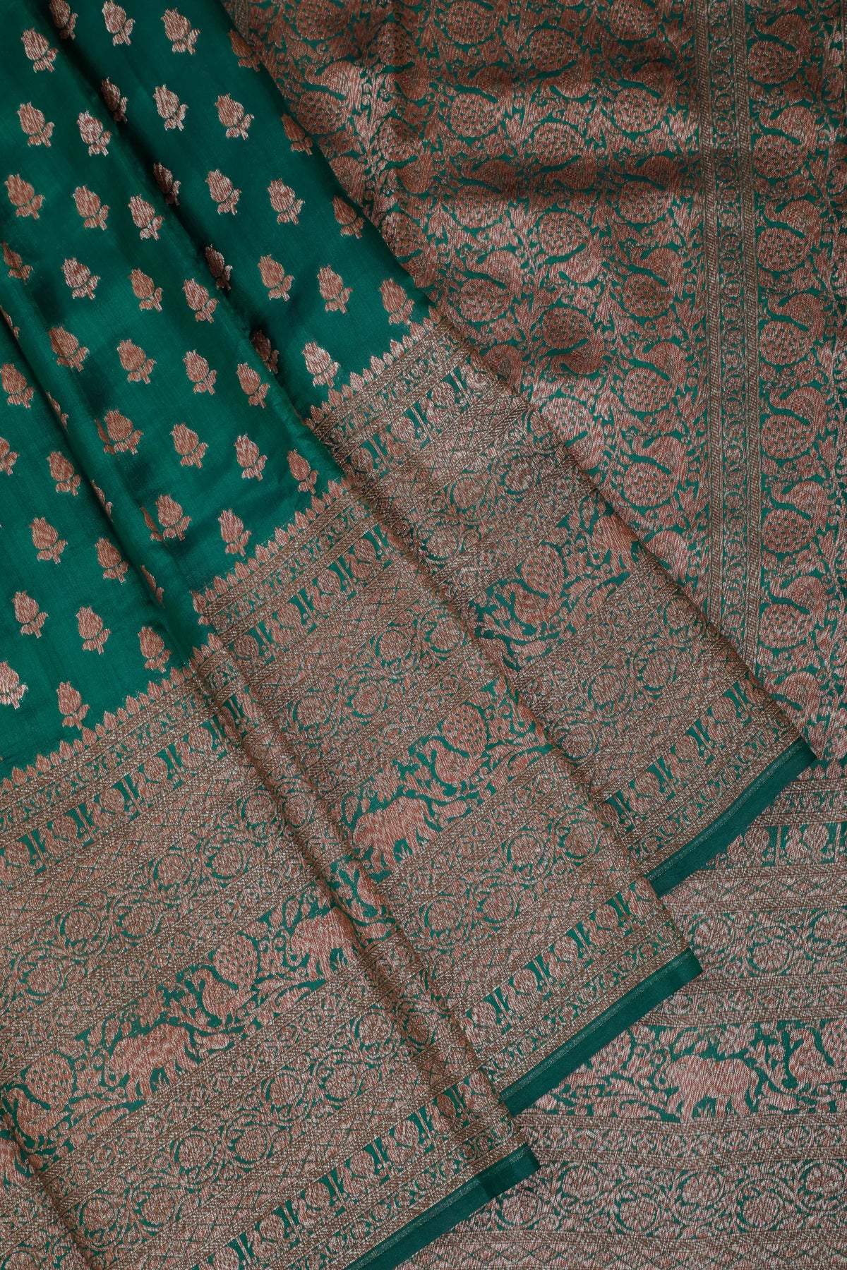Green Chinia Benarasi Pure Silk Saree with Antique Zari