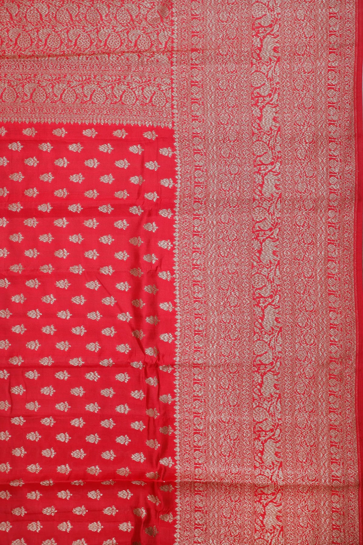 Red Chinia Benarasi Pure Silk Saree with Antique Zari
