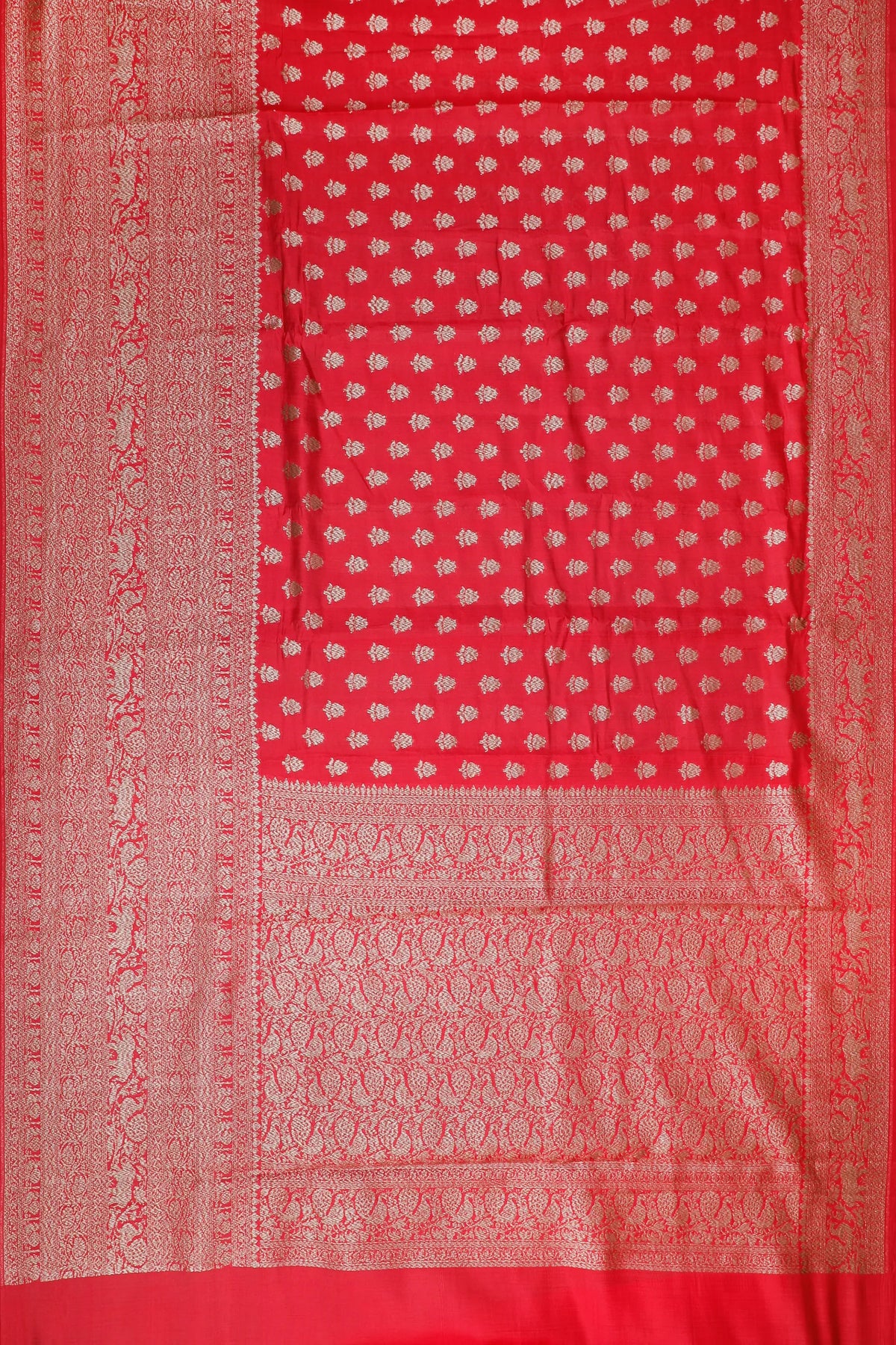Red Chinia Benarasi Pure Silk Saree with Antique Zari