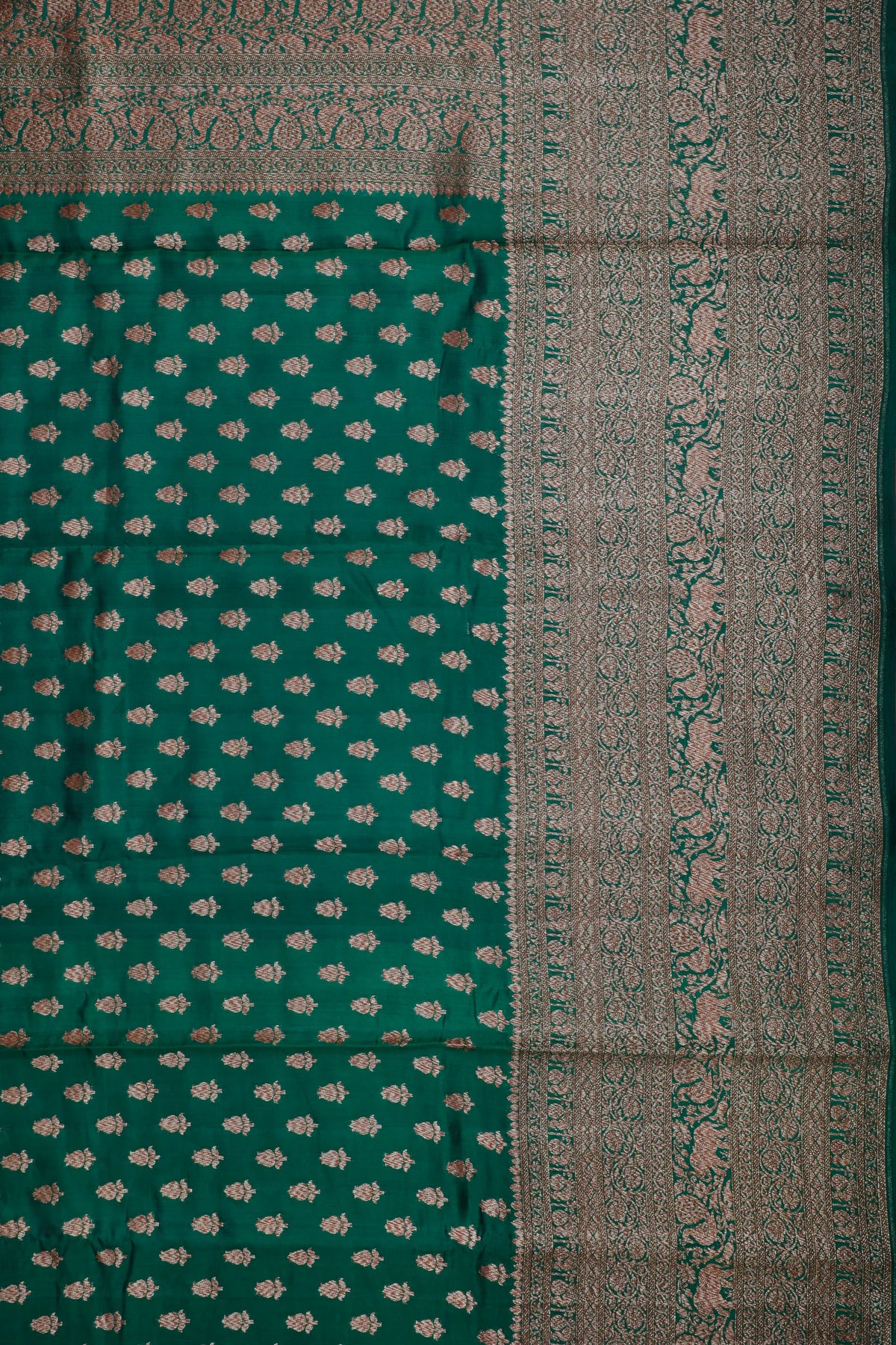 Green Chinia Benarasi Pure Silk Saree with Antique Zari