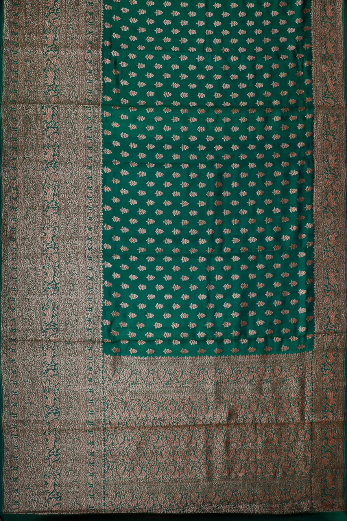 Green Chinia Benarasi Pure Silk Saree with Antique Zari