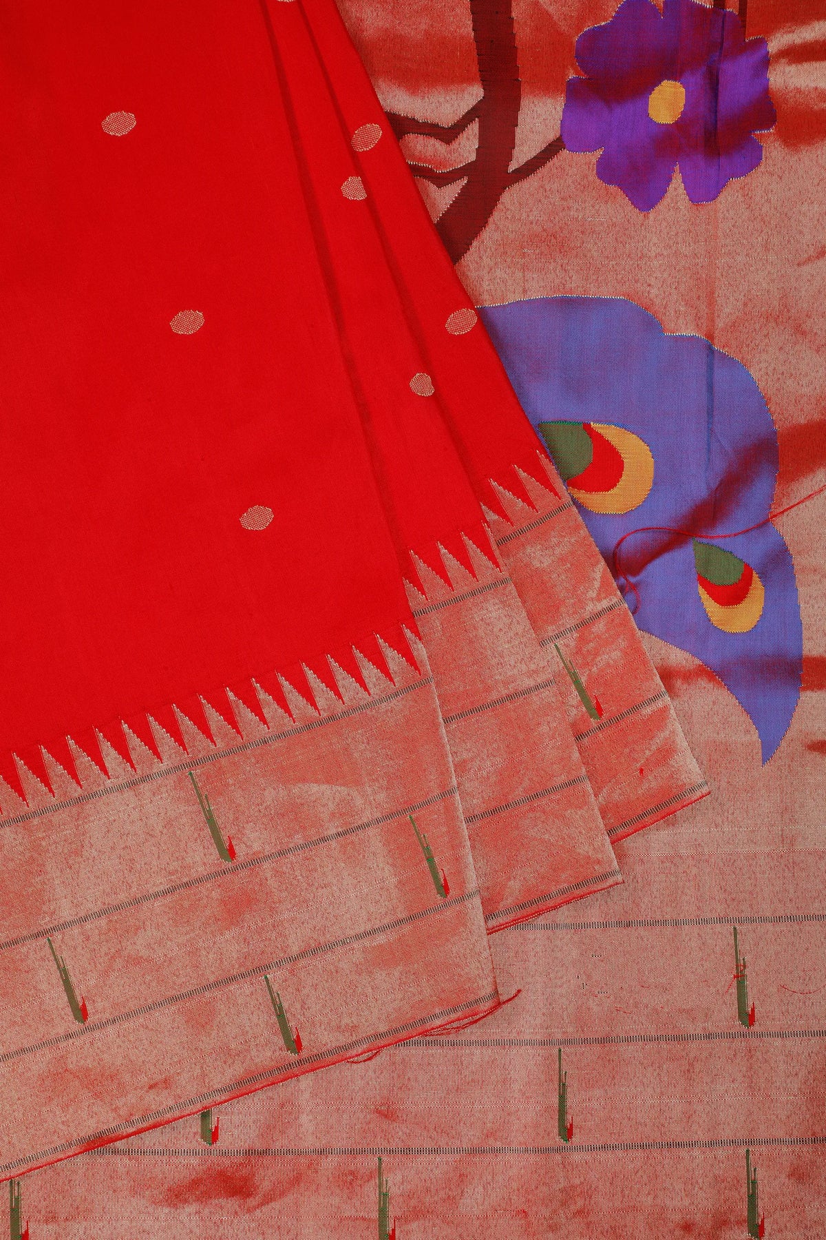 Red Handloom Pure Silk Muniya Paithani Saree