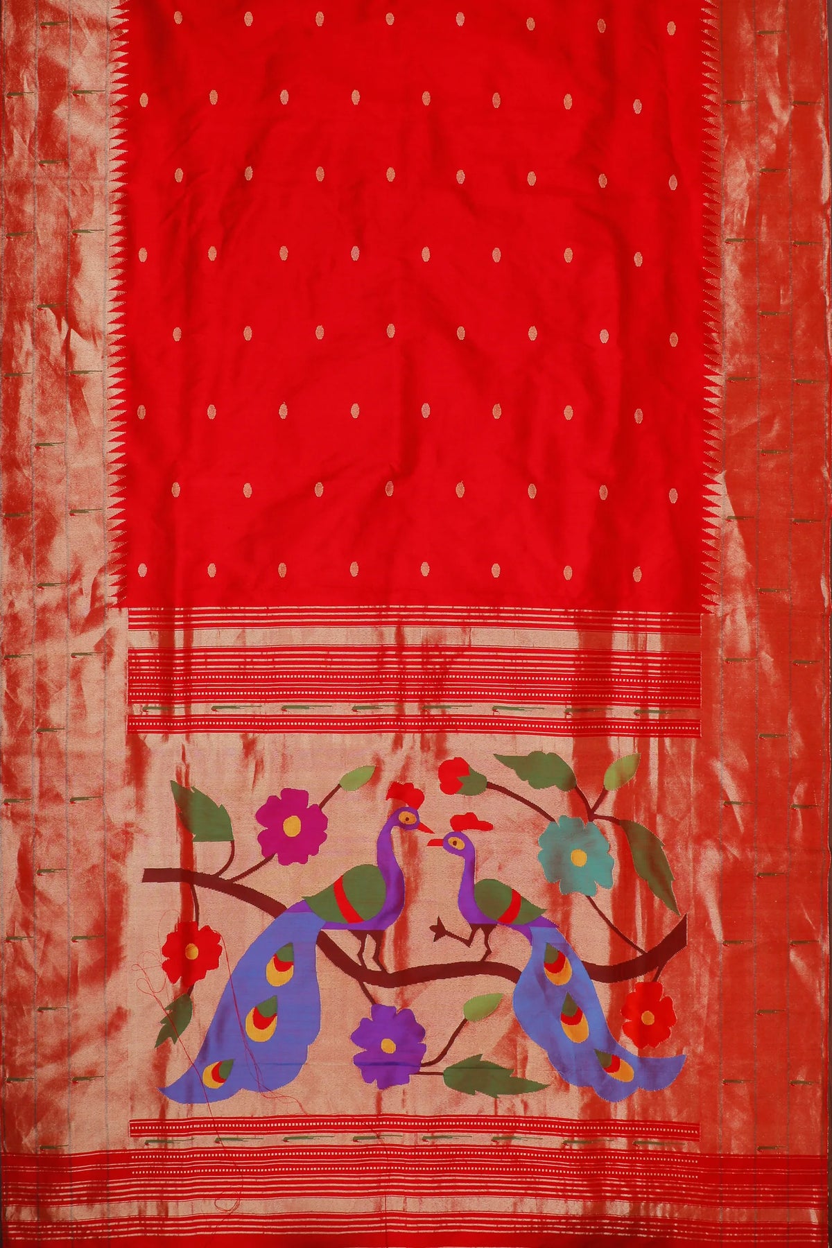 Red Handloom Pure Silk Muniya Paithani Saree