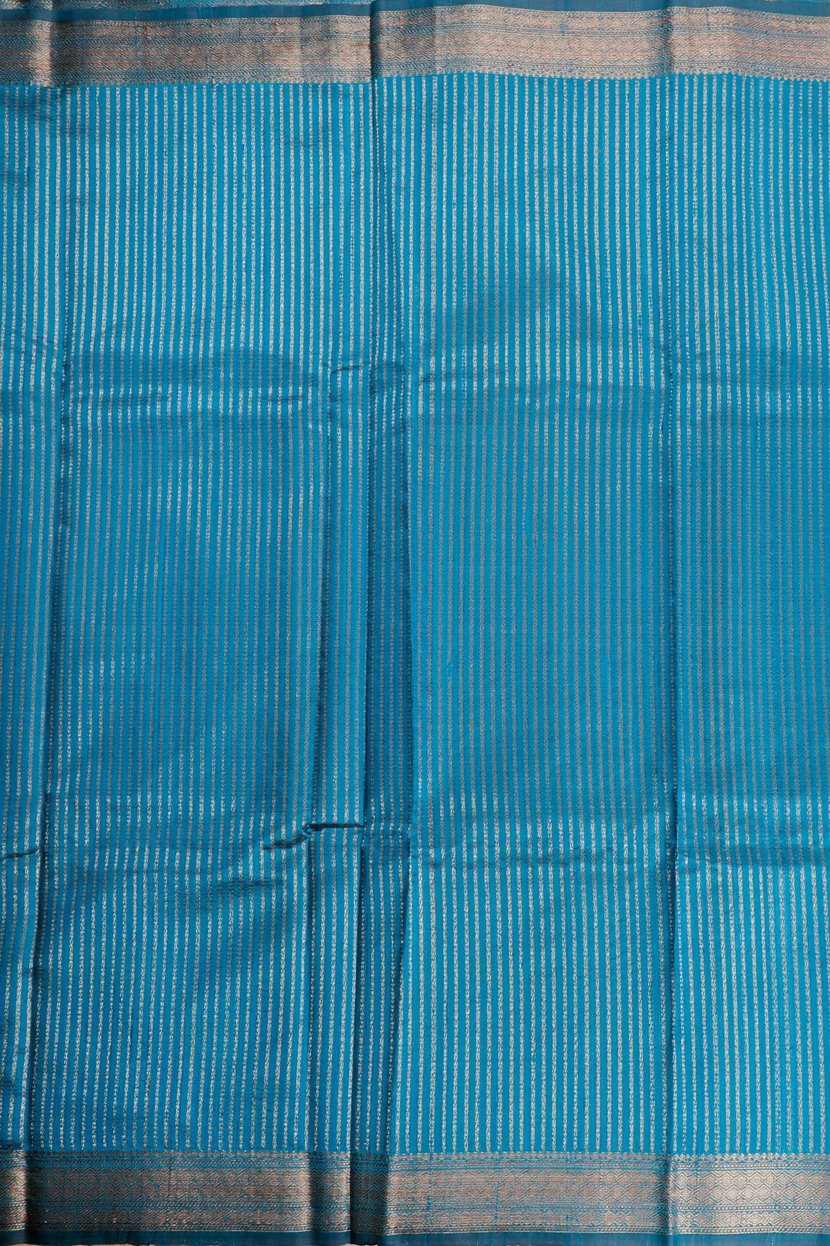 Teal Blue Handloom Raw Silk Saree with Striped Blouse Piece