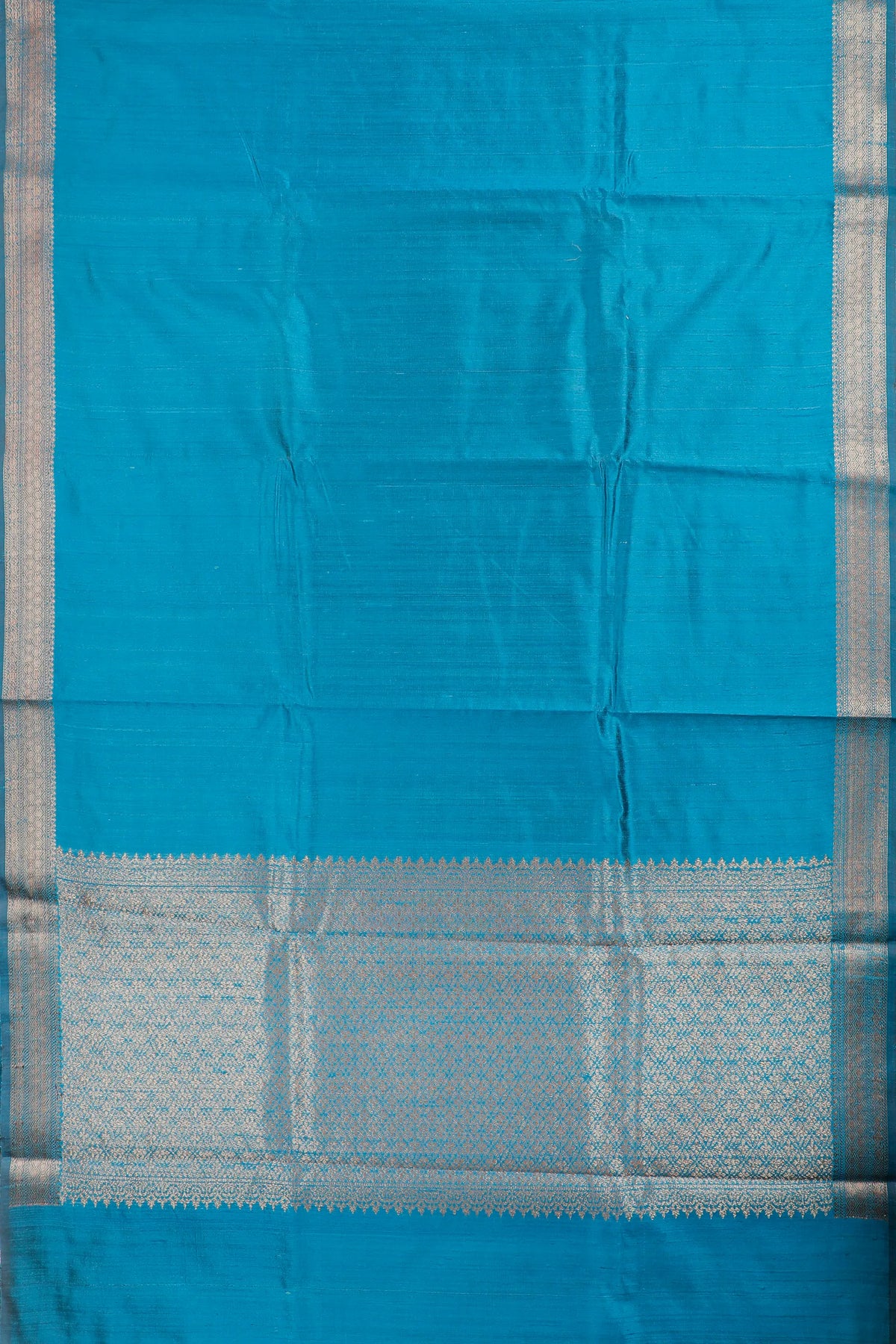 Teal Blue Handloom Raw Silk Saree with Striped Blouse Piece