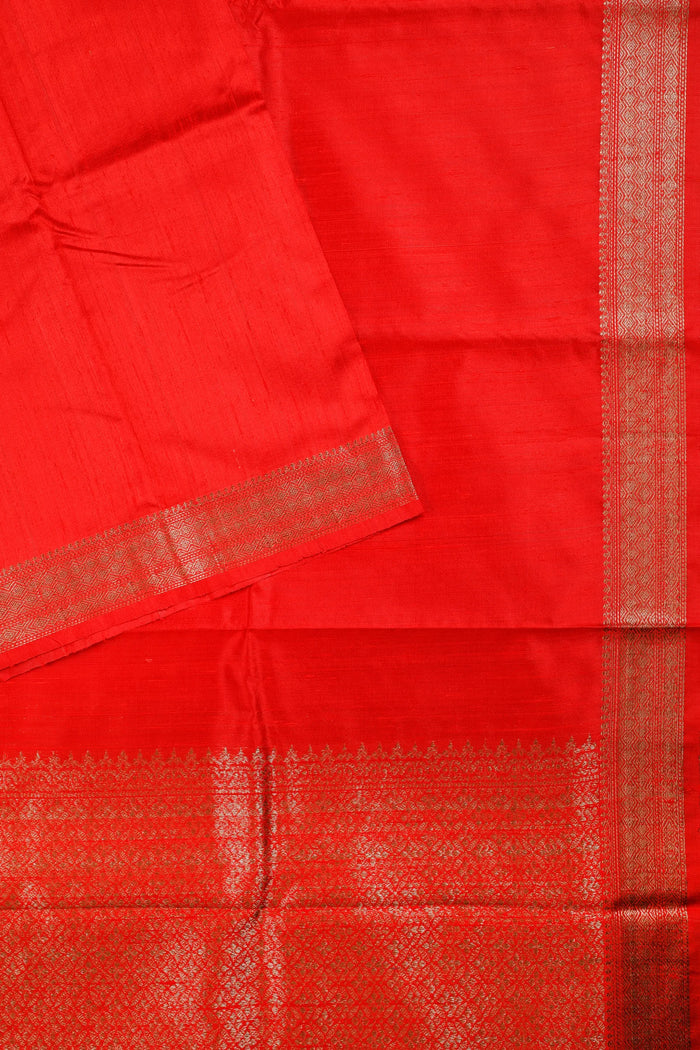 Orange Handloom Raw Silk Saree - detail 1