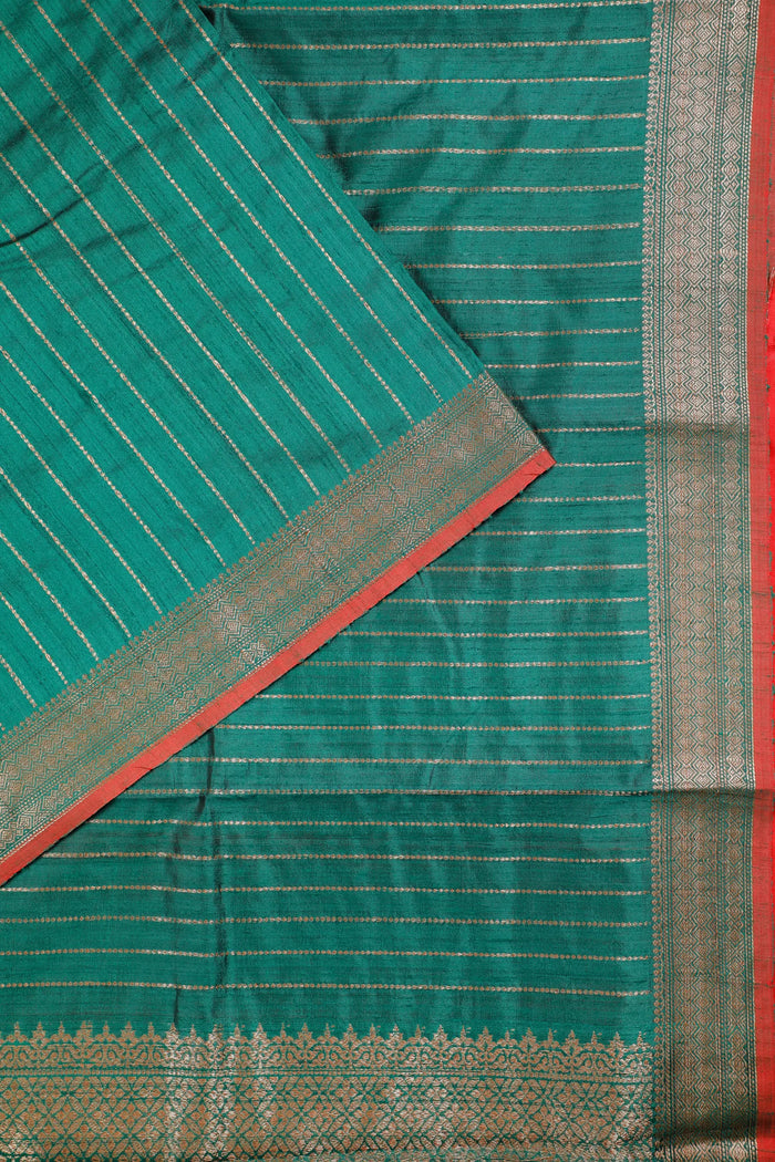 Bottle Green Handloom Raw Silk Saree - detail 1
