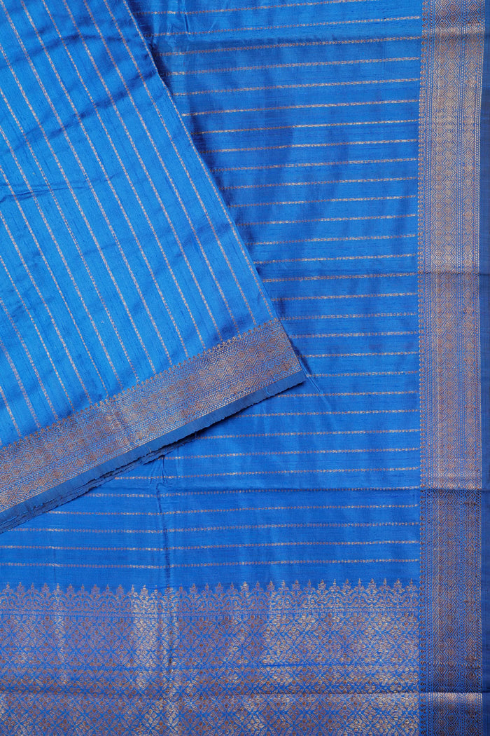 Indigo Blue Raw and Katan Silk Saree with Stripes - detail 1