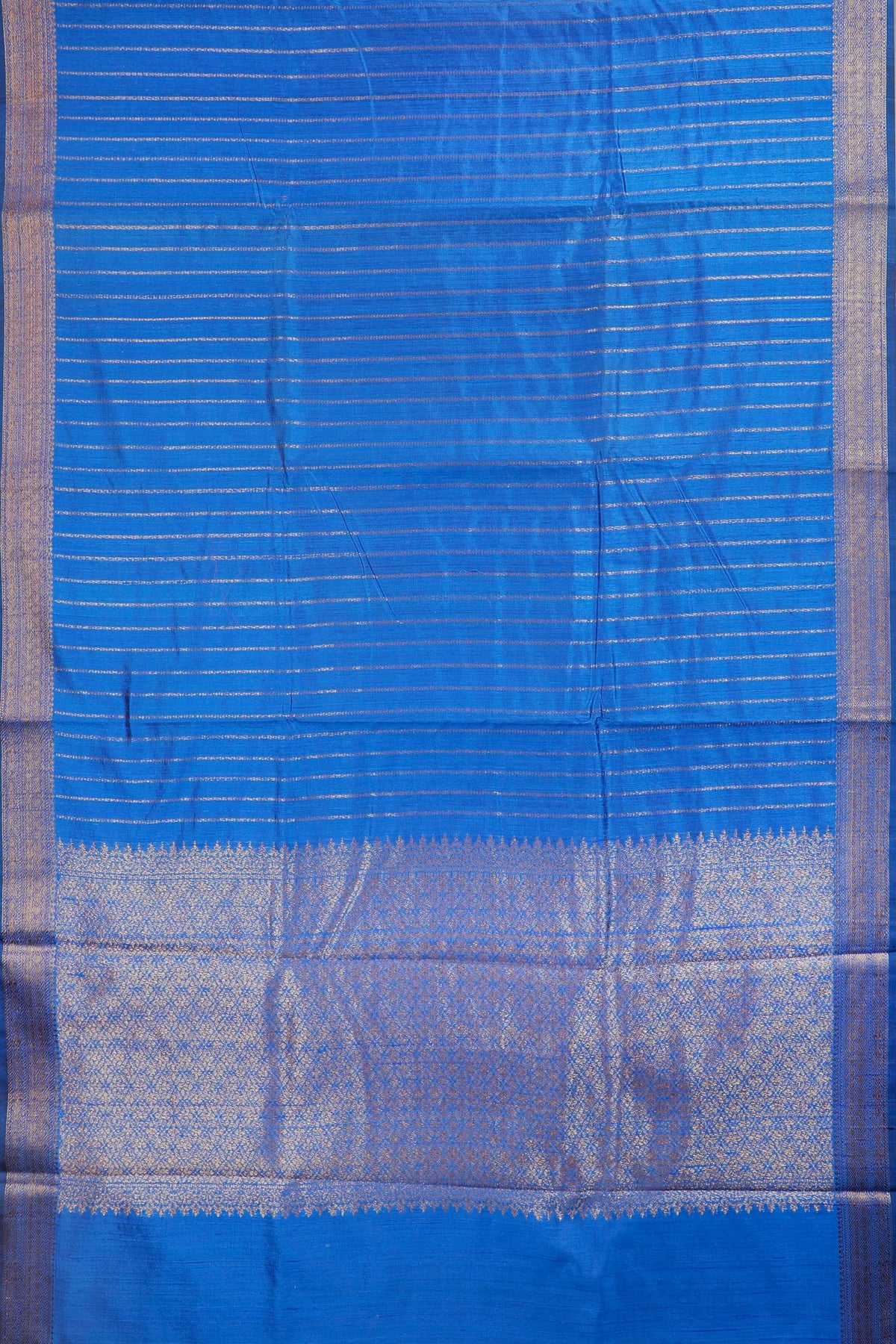 Indigo Blue Raw and Katan Silk Saree with Stripes