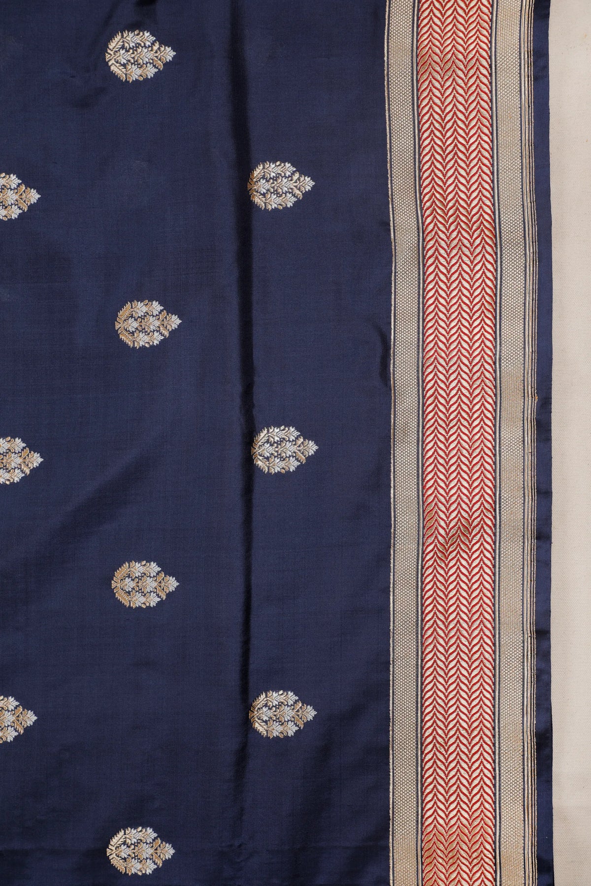 Navy Blue Real Zari Pure Silk Benarasi Saree - Revival Design