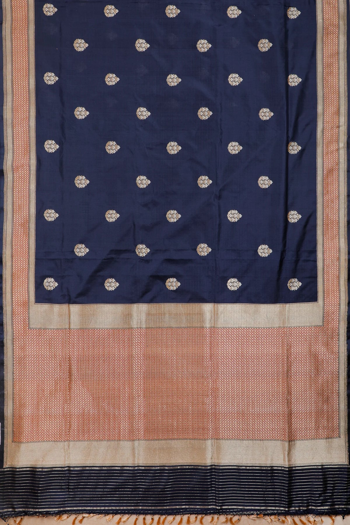 Navy Blue Real Zari Pure Silk Benarasi Saree - Revival Design