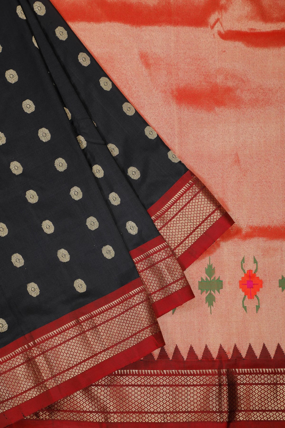 Black Handloom Pure Silk Paithani Saree - Revival Design of Raja Ravi Varma Painting